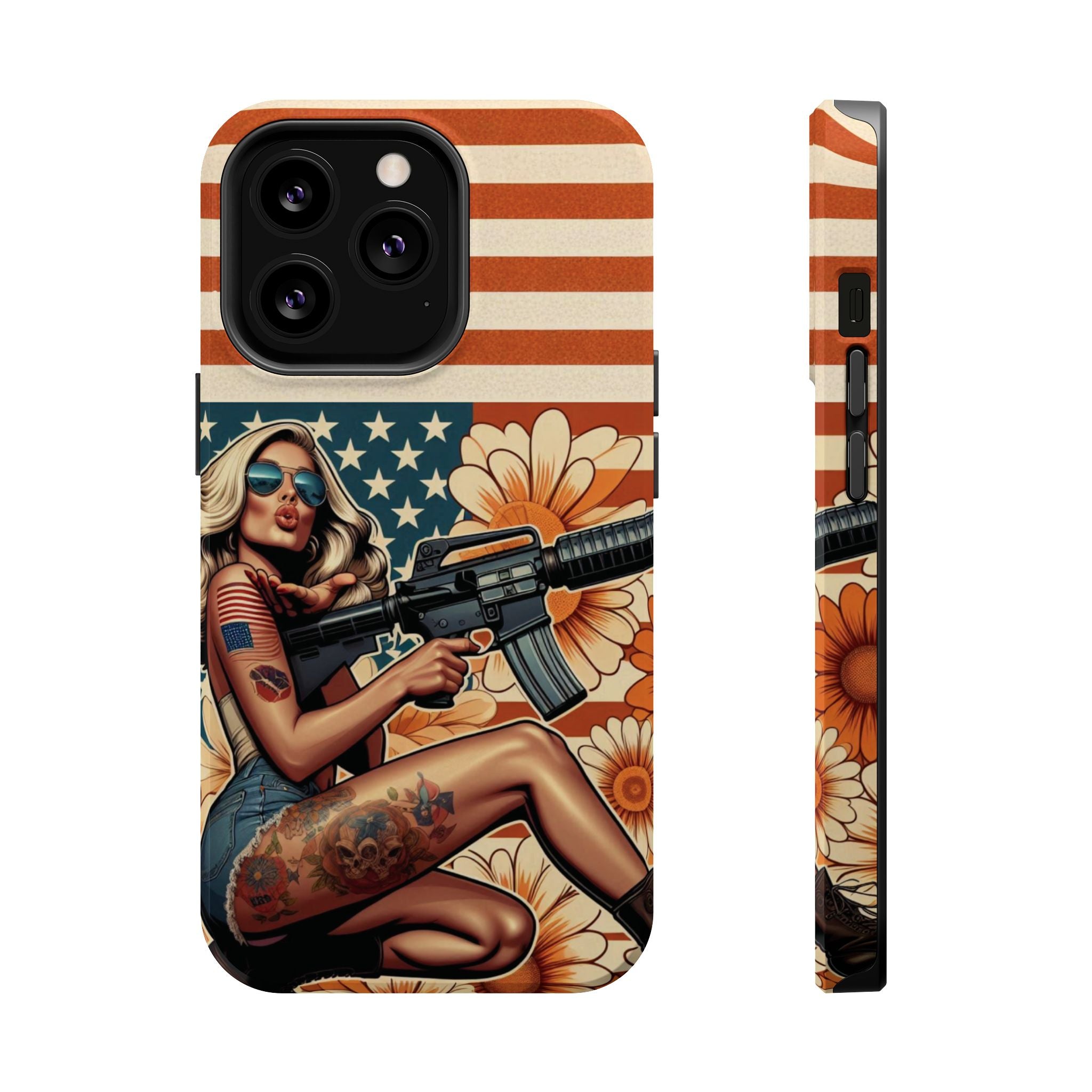 Americana AR-15 Pinup Girl - Magnetic Impact‑Resistant Phone Case  iPhone 13-17 / Samsung S26  MagSafe Compatible