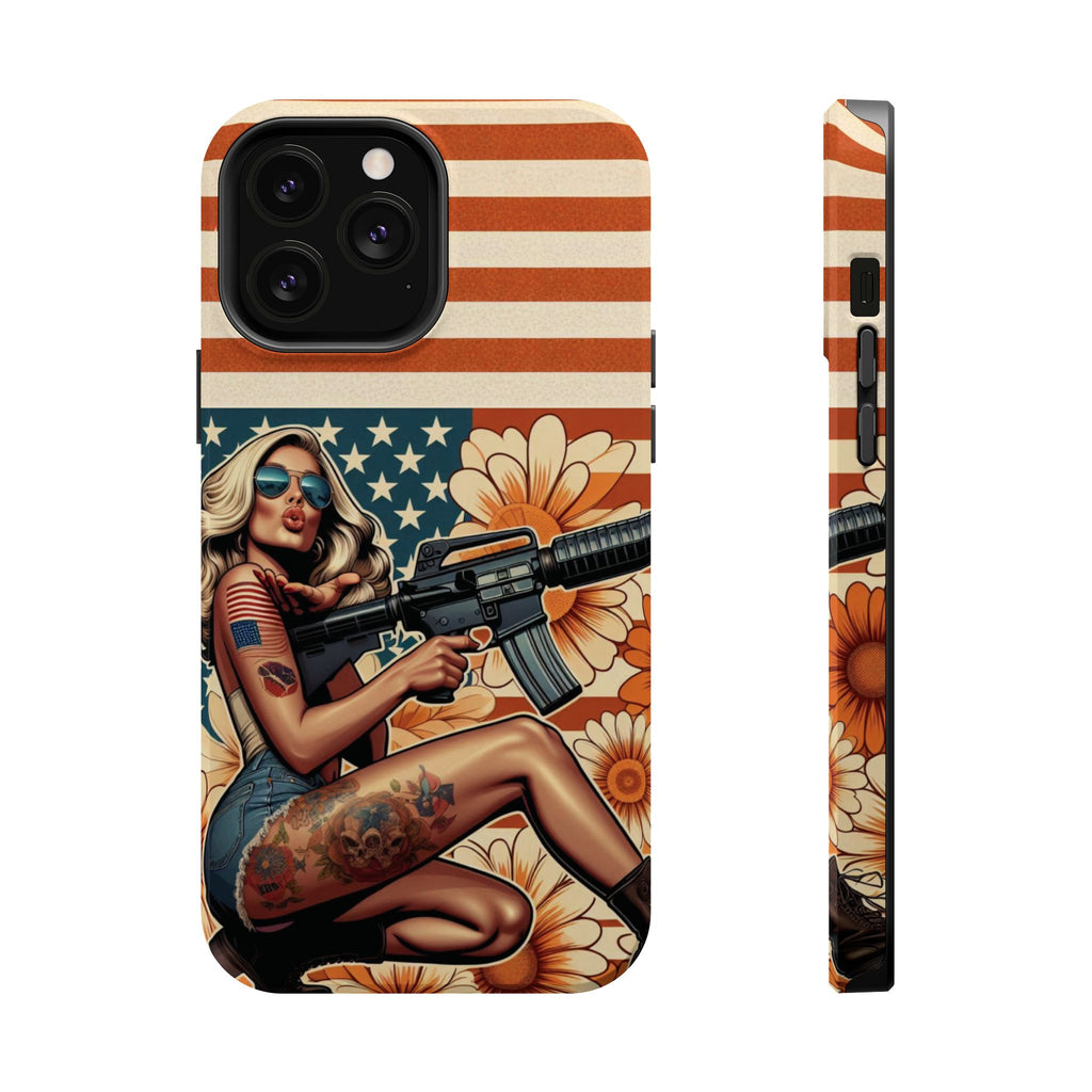 Americana AR-15 Pinup Girl - Magnetic Impact‑Resistant Phone Case  iPhone 13-17 / Samsung S26  MagSafe Compatible