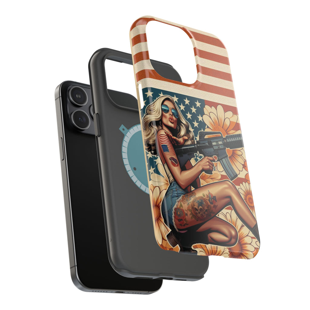 Americana AR-15 Pinup Girl - Magnetic Impact‑Resistant Phone Case  iPhone 13-17 / Samsung S26  MagSafe Compatible