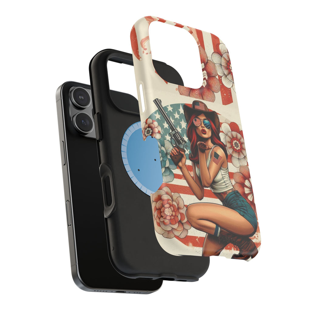Americana .44 Magnum Pinup Girl - Magnetic Impact‑Resistant Phone Case  iPhone 13-17 / Samsung S26  MagSafe Compatible