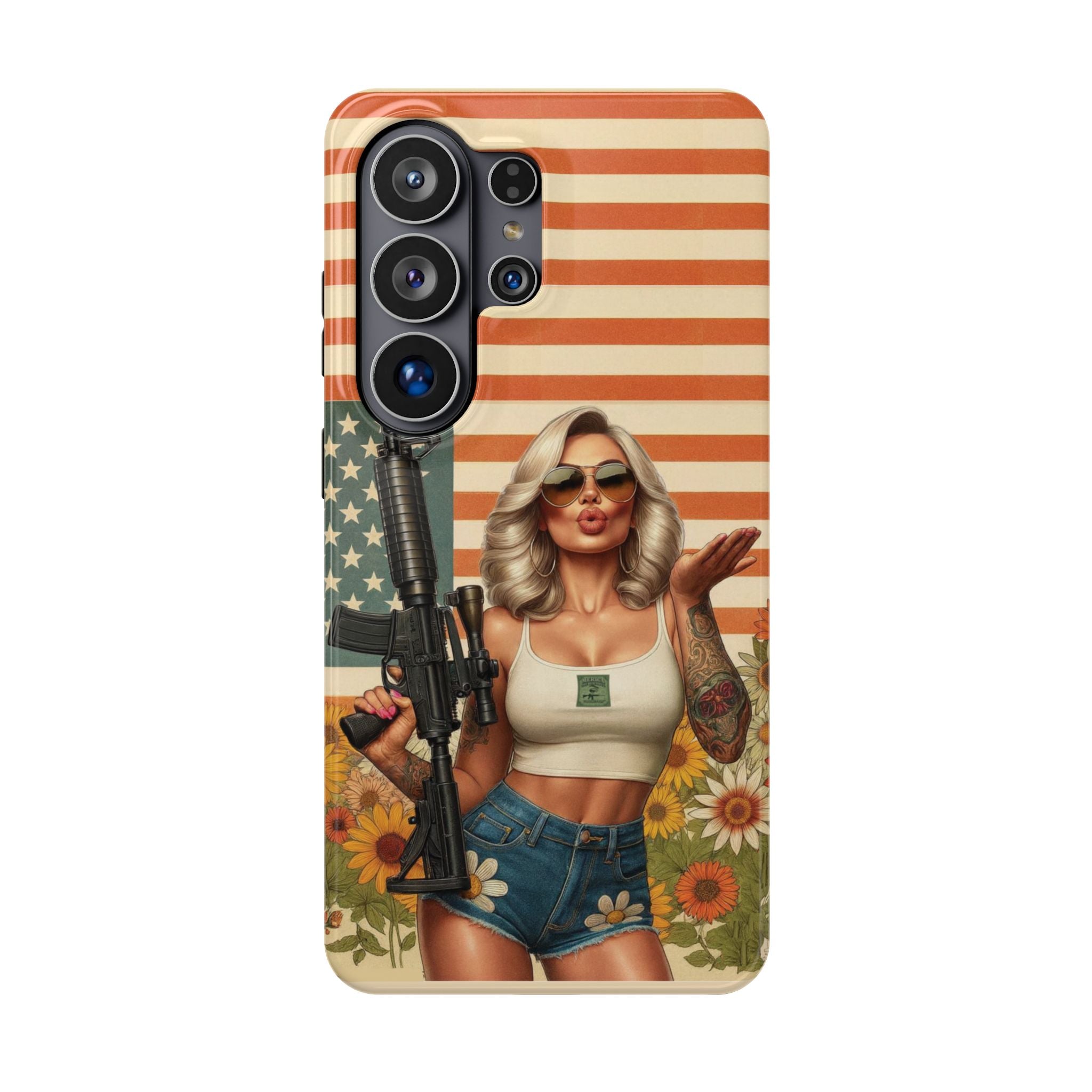 Americana AR-15 Pinup Girl - Magnetic Impact‑Resistant Phone Case  iPhone 13-17 / Samsung S26  MagSafe Compatible