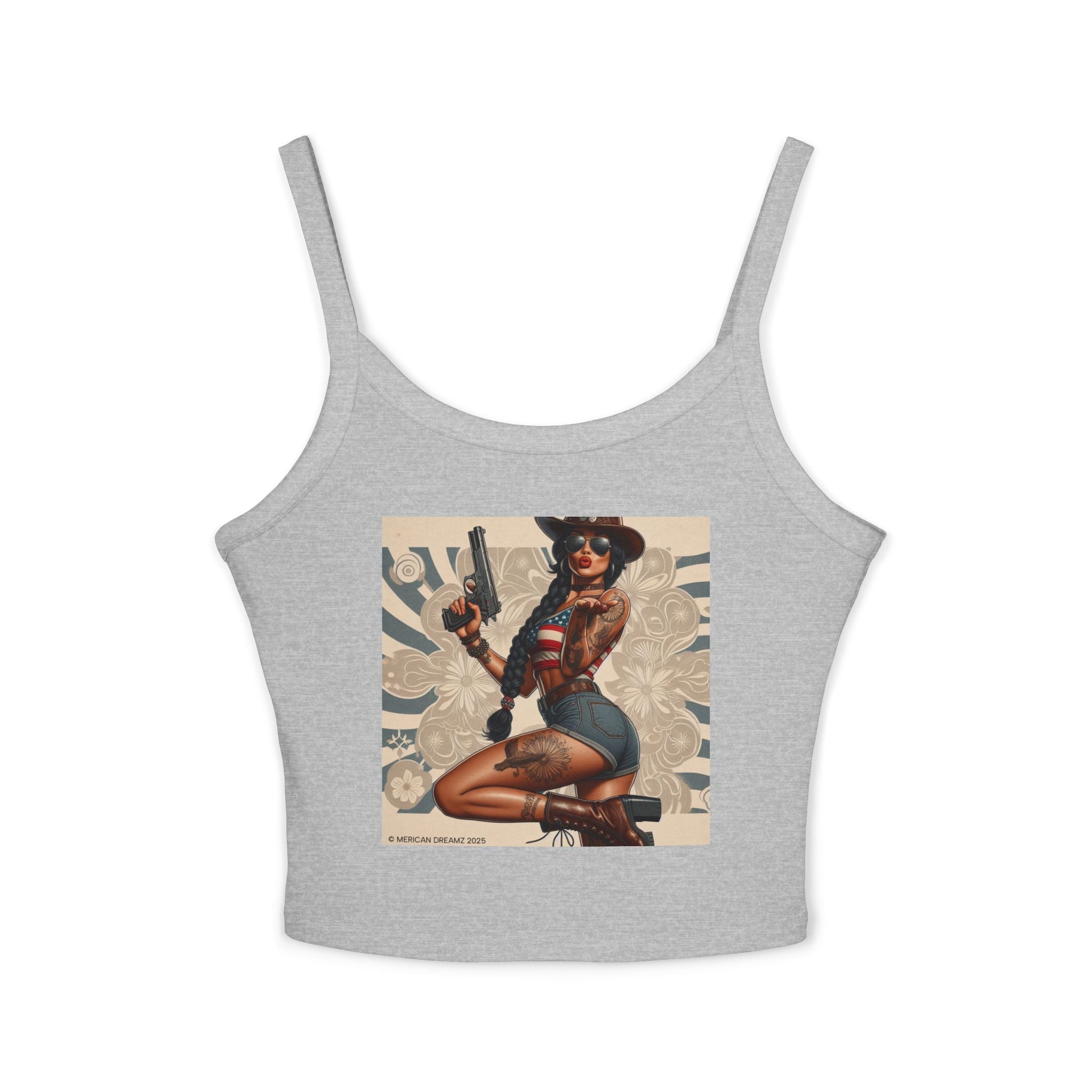 Retro Pinup Girl Tank Top — Vintage Floral Spaghetti Strap