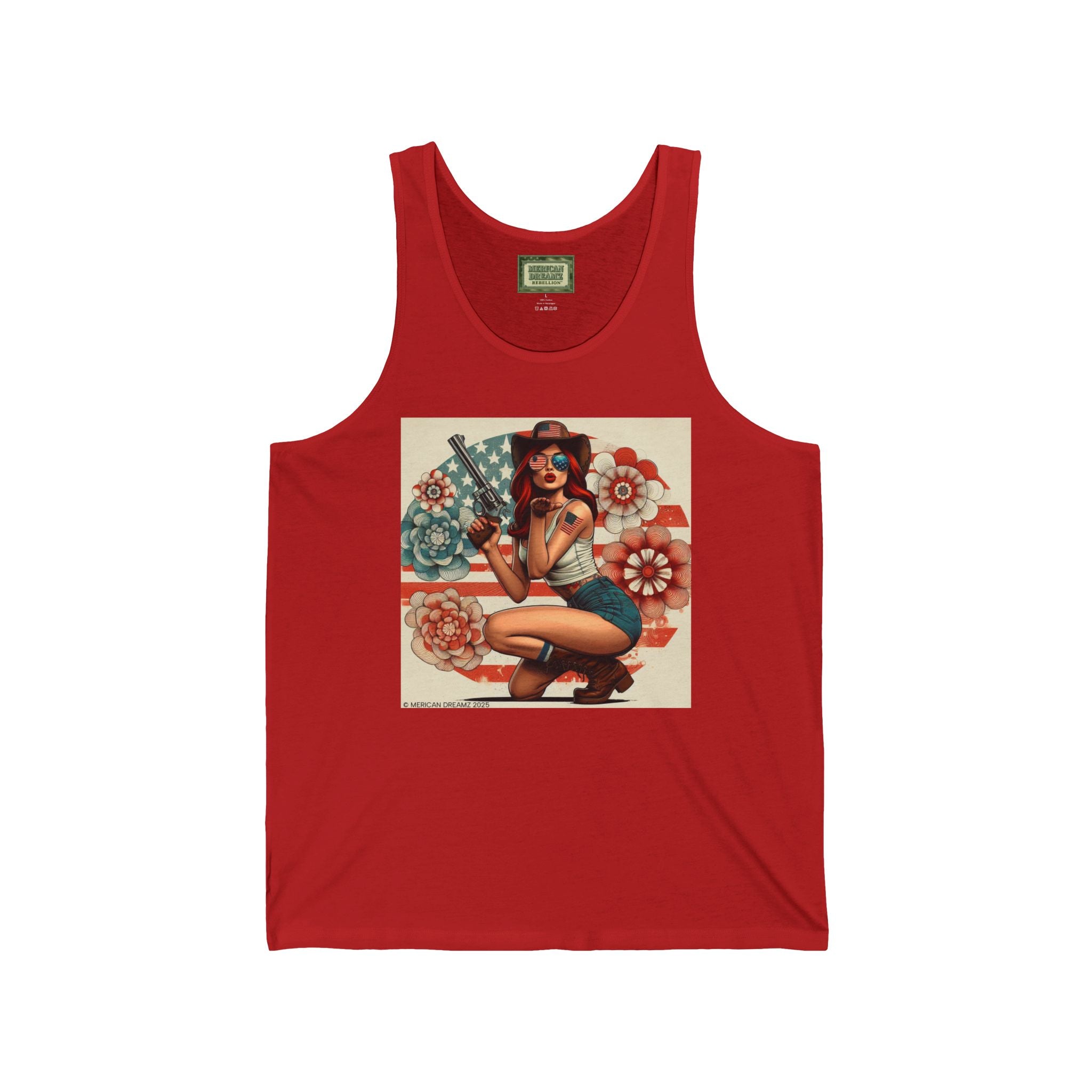 Patriotic Pin-Up Tank Top — Vintage American Flag Girl Graphic