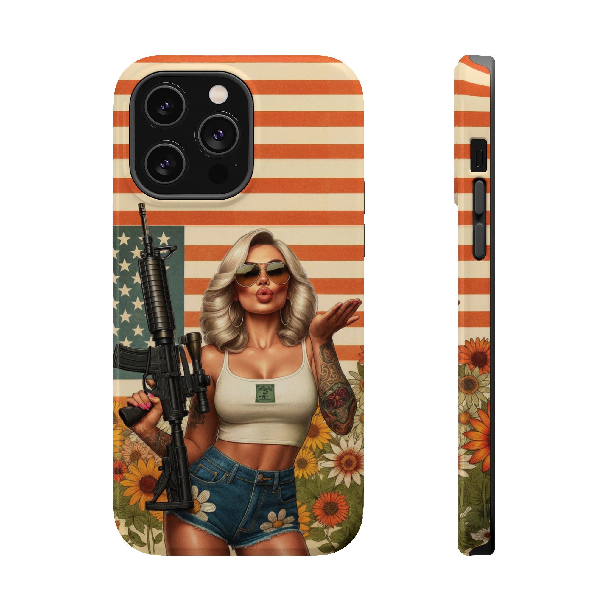 Americana AR-15 Pinup Girl - Magnetic Impact‑Resistant Phone Case  iPhone 13-17 / Samsung S26  MagSafe Compatible