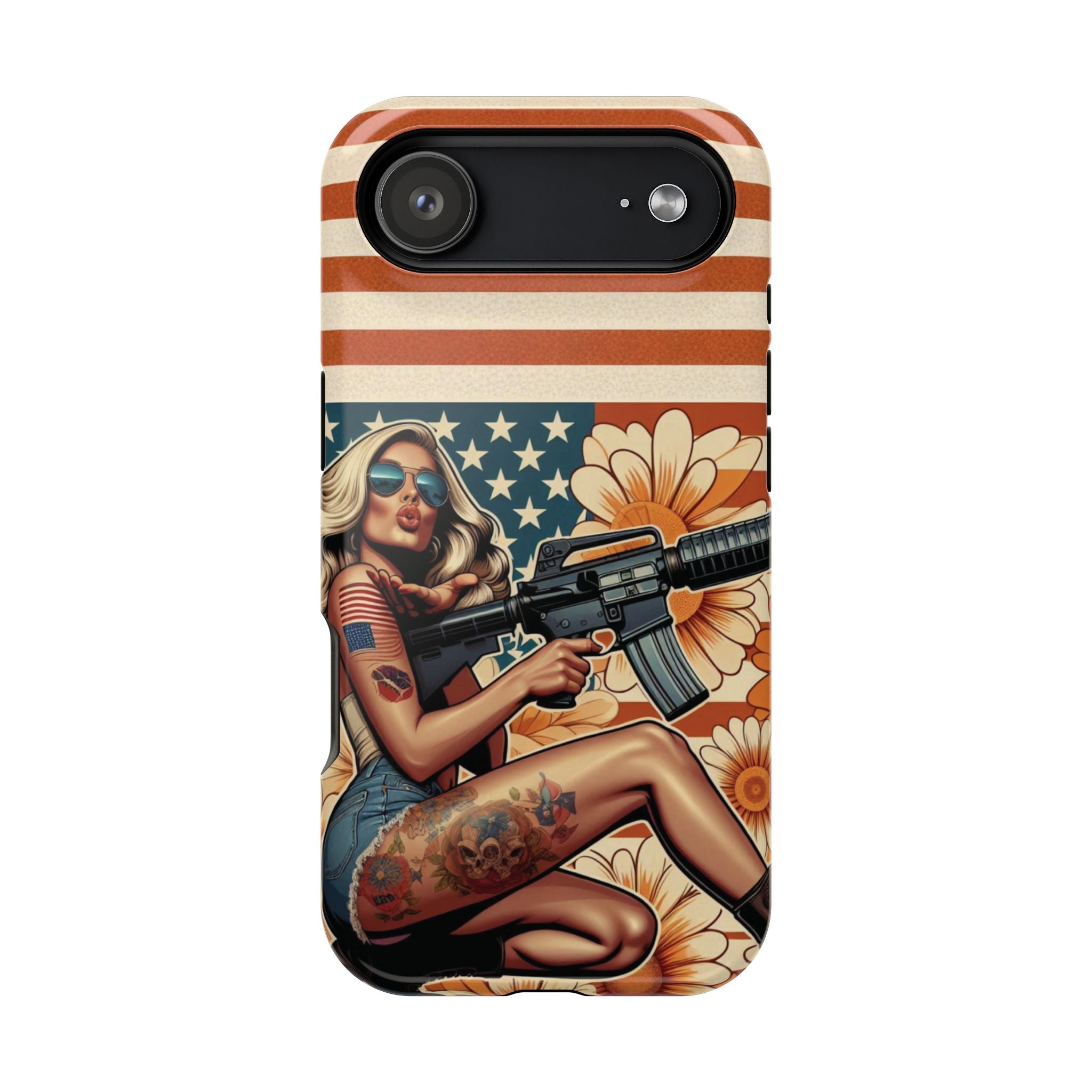 Americana AR-15 Pinup Girl - Magnetic Impact‑Resistant Phone Case  iPhone 13-17 / Samsung S26  MagSafe Compatible