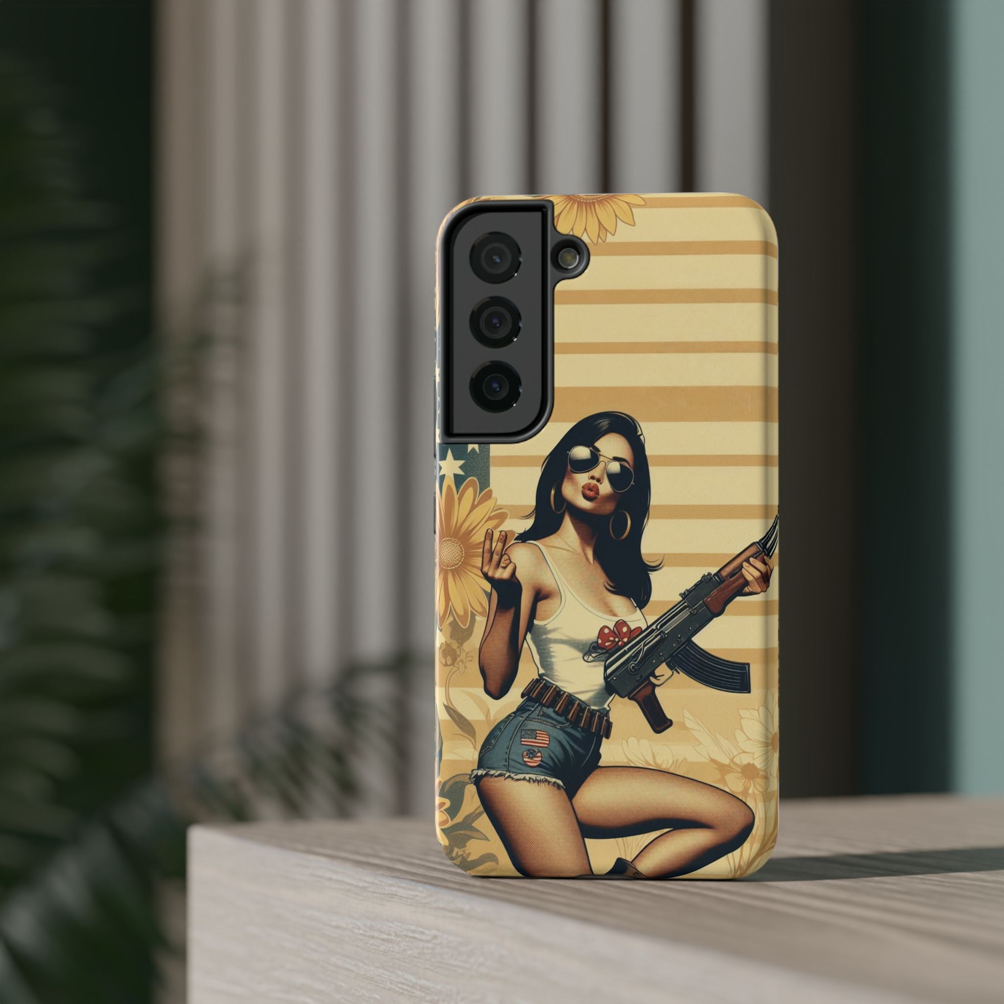 Americana AK-47 Pinup Girl - Impact‑Resistant Phone Case   Samsung Galaxy Series S22 / S22+ / S22 Ultra - S25 / S25+ / S25 Ultra
