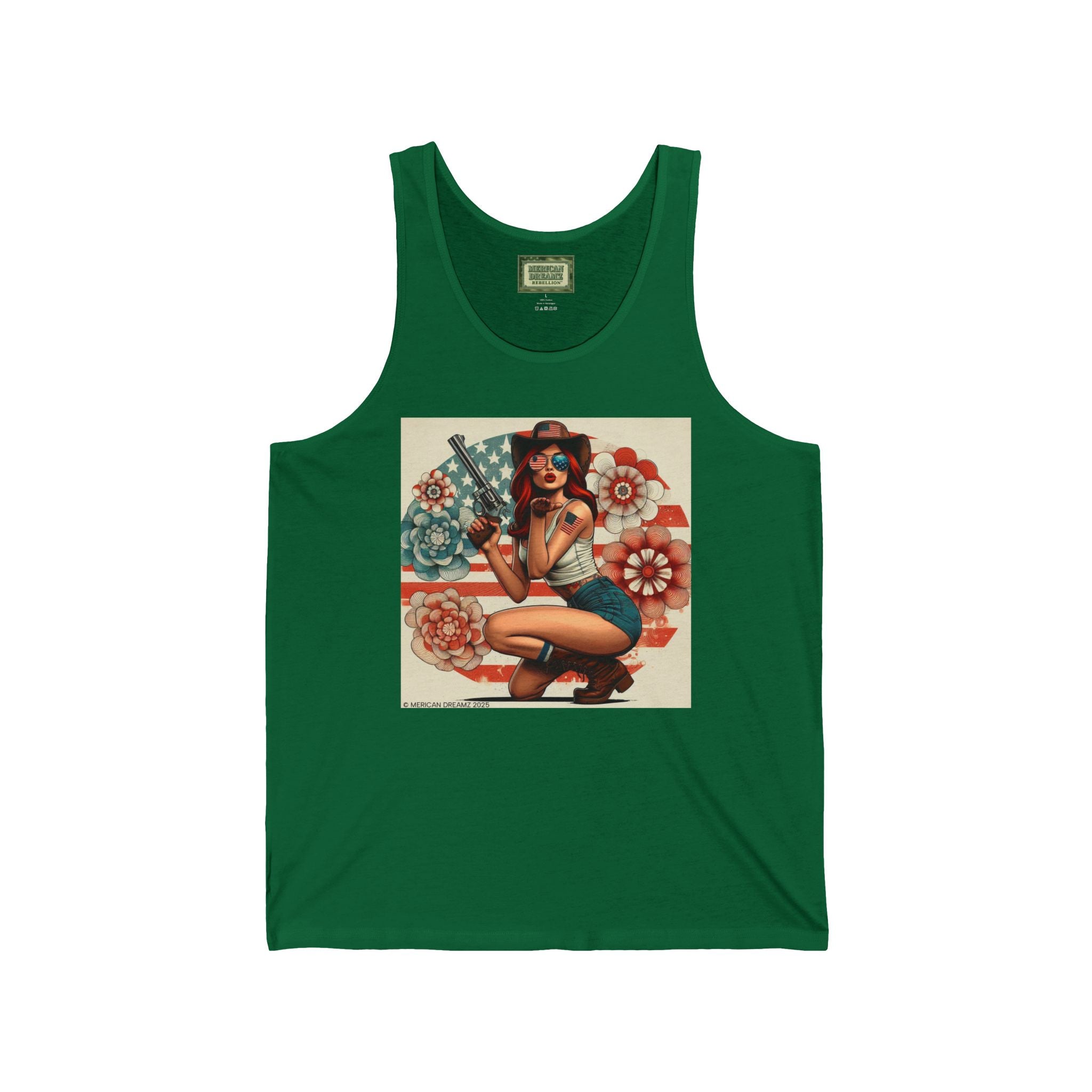 Patriotic Pin-Up Tank Top — Vintage American Flag Girl Graphic