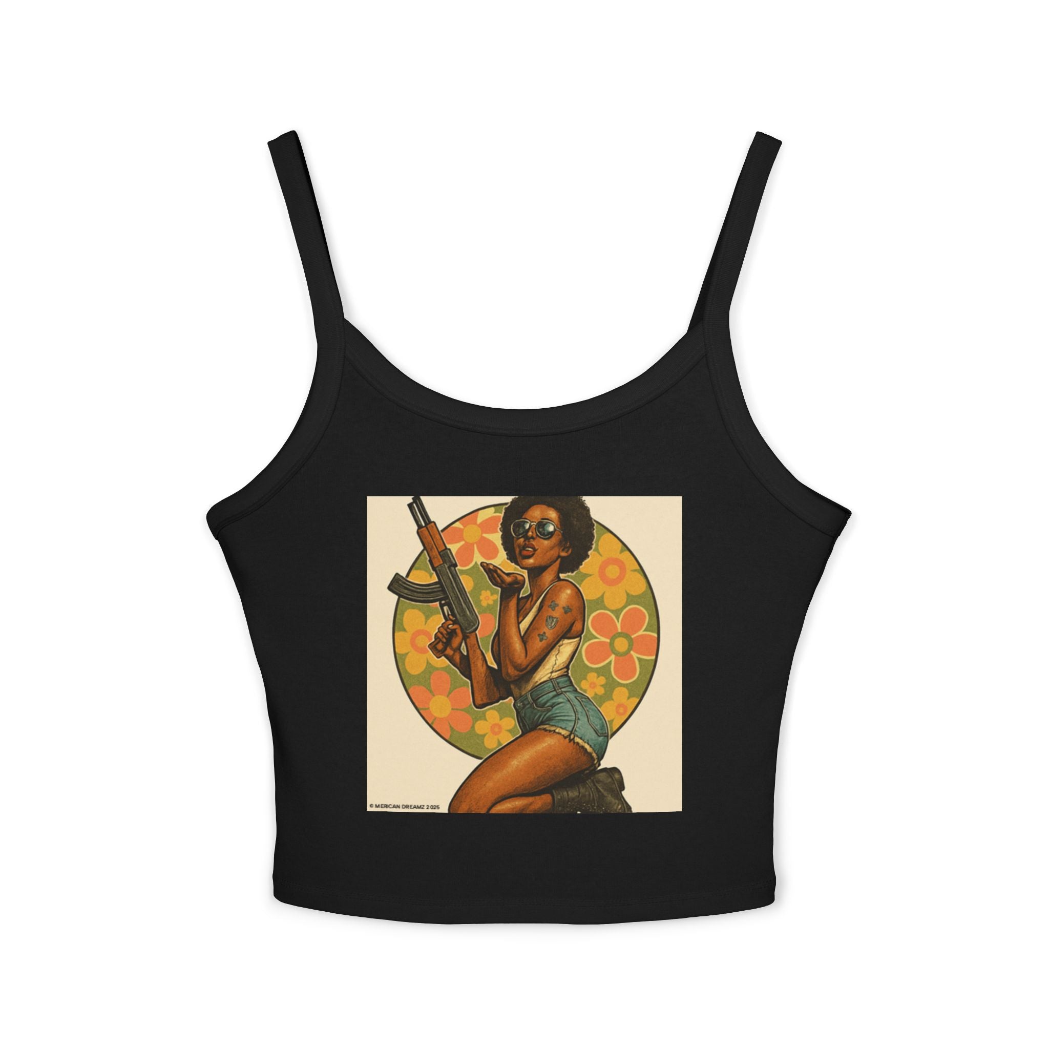 Retro Pinup Girl Tank Top — Vintage Floral Spaghetti Strap