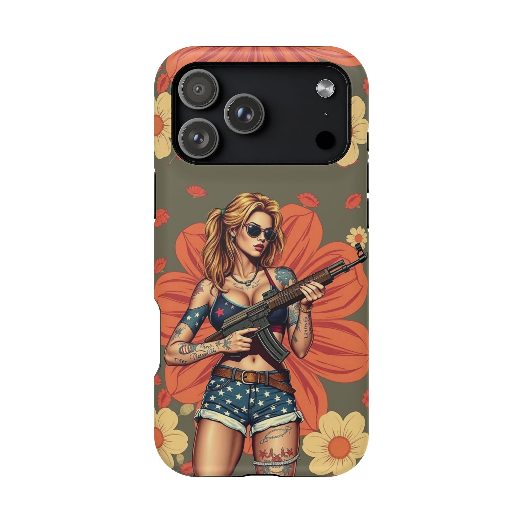 Americana AK-47 Pinup Girl - Magnetic Impact‑Resistant Phone Case  iPhone 13-17 / Samsung S26  MagSafe Compatible