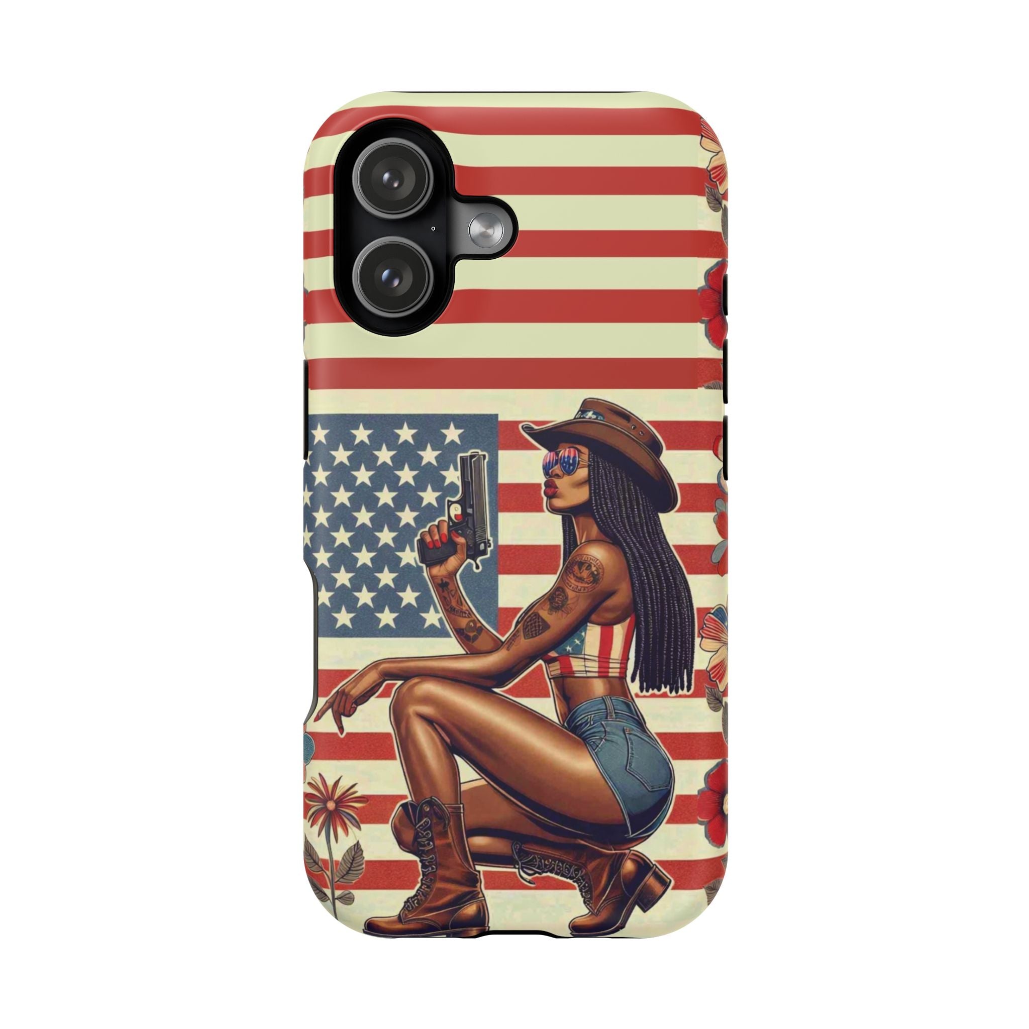Americana 9mm Pinup Girl - Magnetic Impact‑Resistant Phone Case  iPhone 13-17 / Samsung S26  MagSafe Compatible