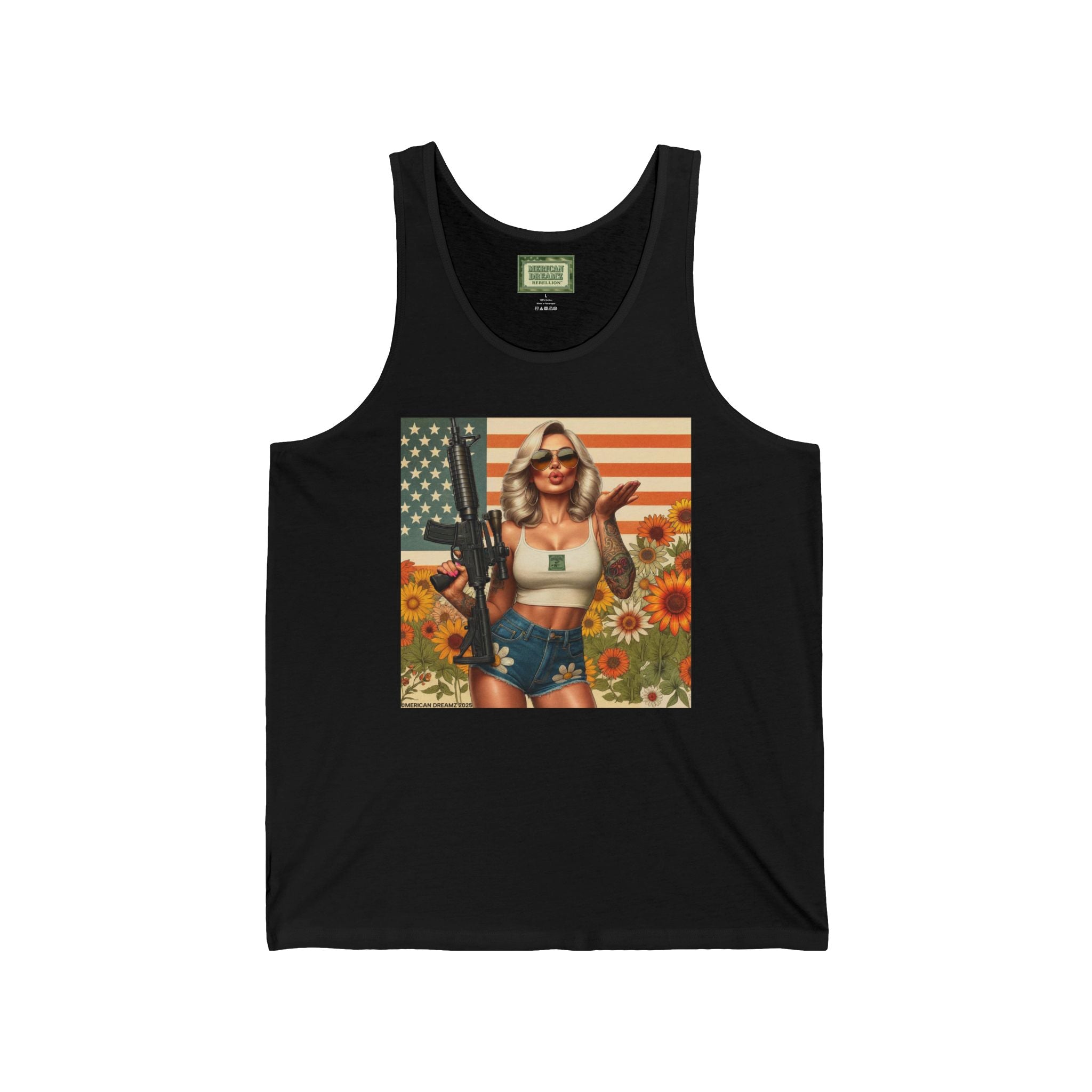 Patriotic Pin-Up Tank Top — Vintage American Flag Girl Graphic