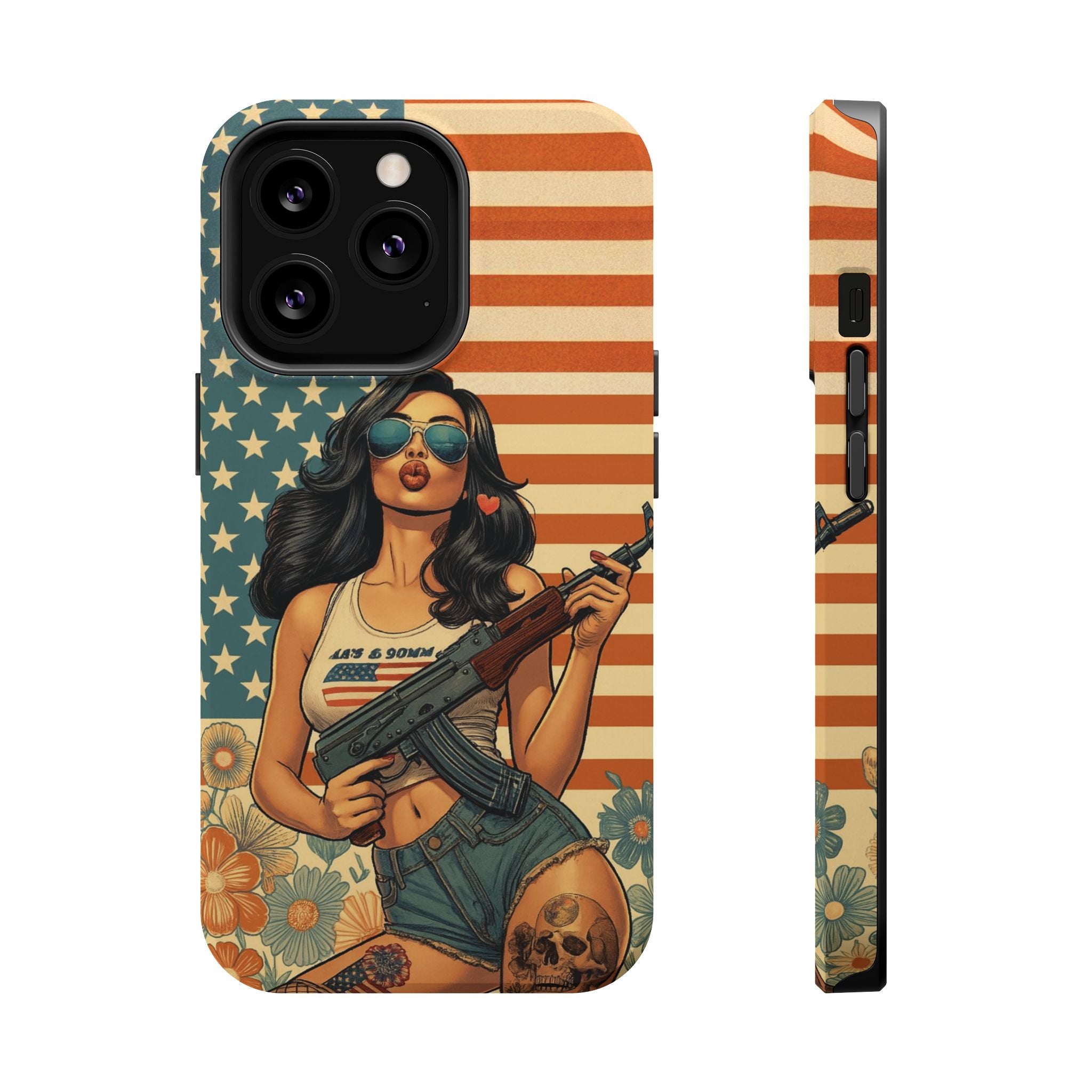Americana AK-47 Pinup Girl - Magnetic Impact‑Resistant Phone Case  iPhone 13-17 / Samsung S26  MagSafe Compatible
