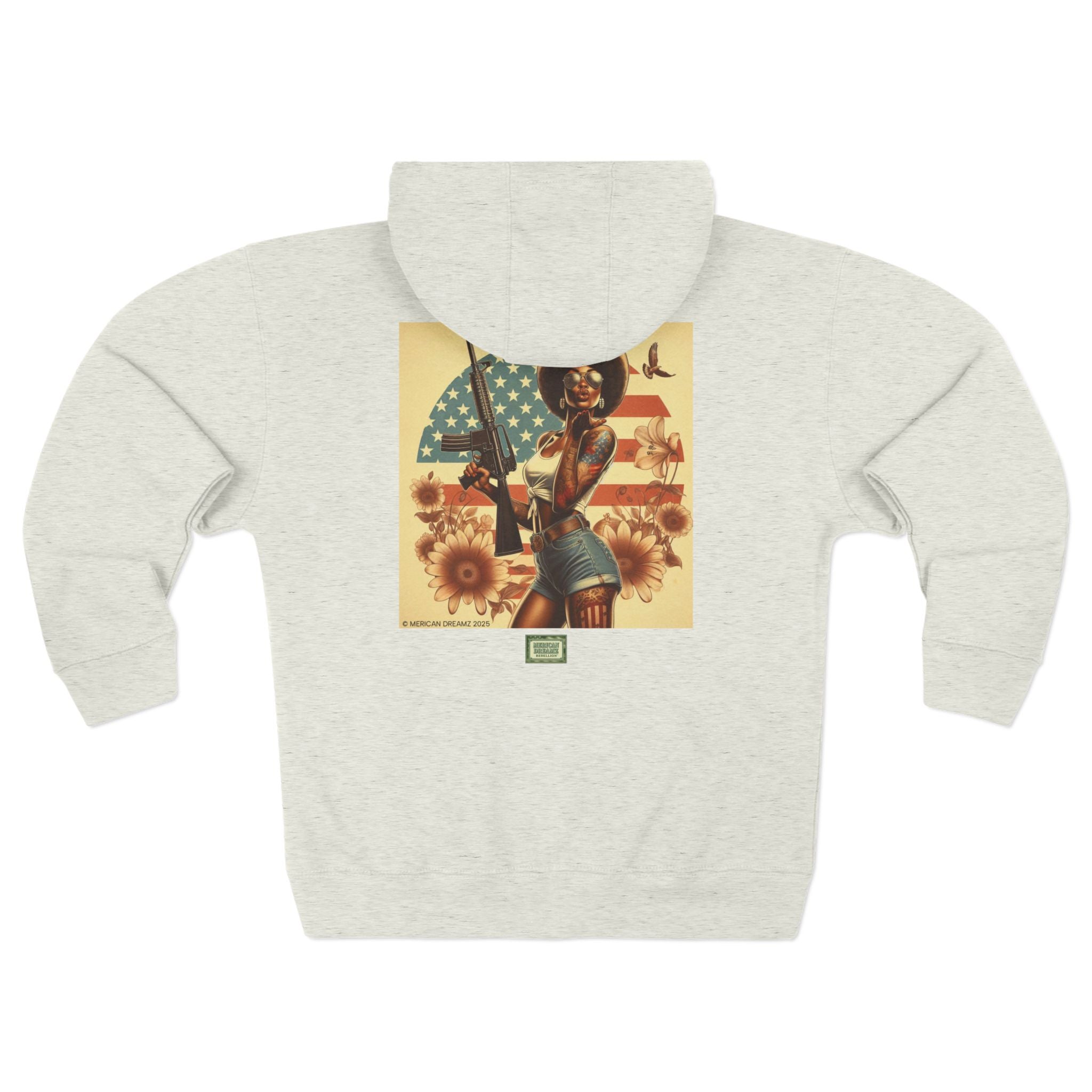 Americana Pinup girl with AR-15 Zip Hoodie — Retro Vintage Patriotic Graphic