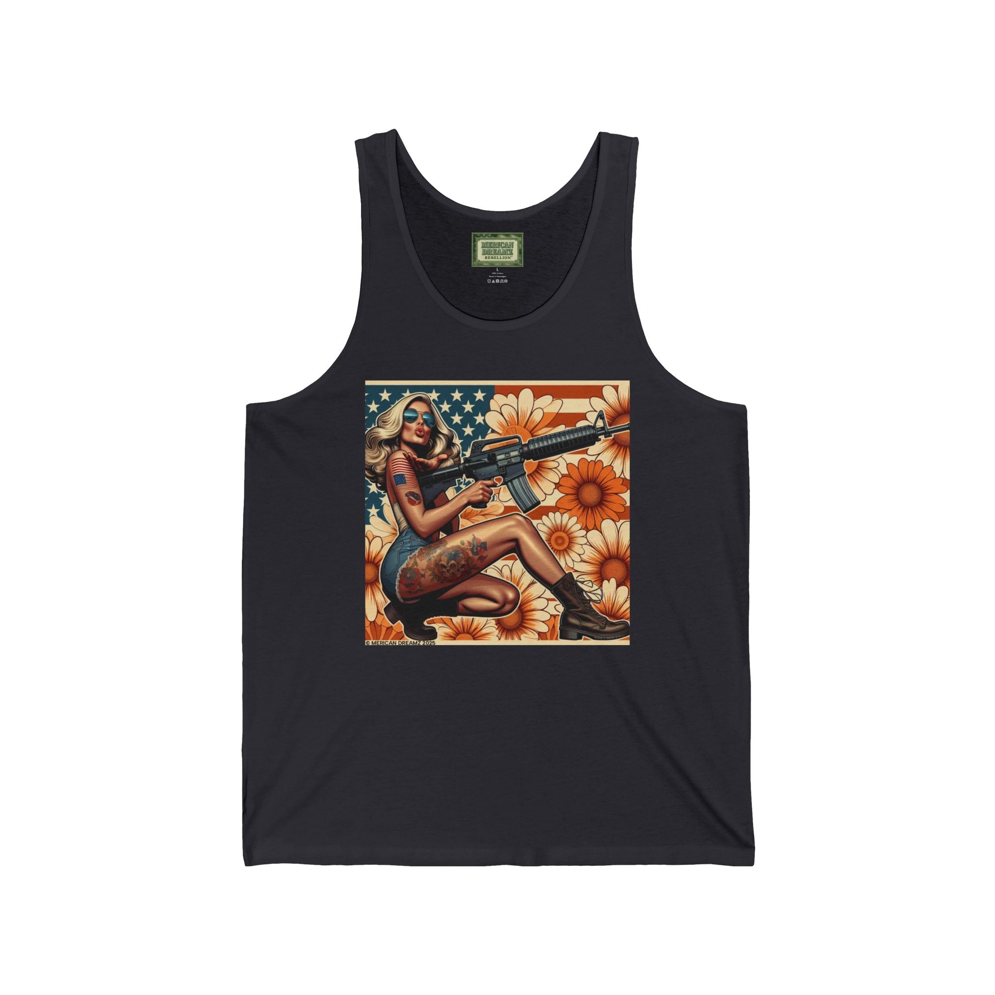 Patriotic Pin-Up Tank Top — Vintage American Flag Girl Graphic