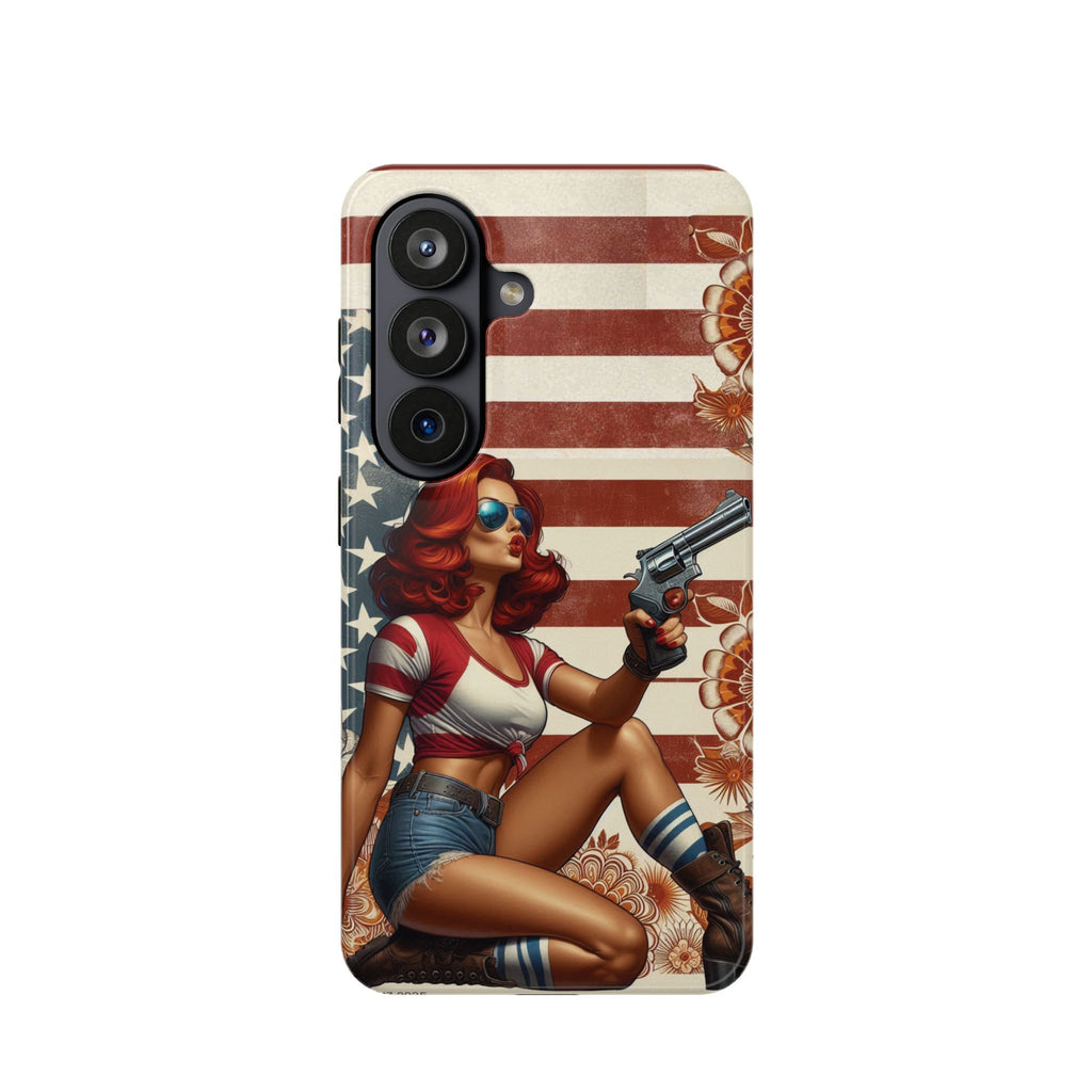 Americana .44 Magnum Pinup Girl - Magnetic Impact‑Resistant Phone Case  iPhone 13-17 / Samsung S26  MagSafe Compatible