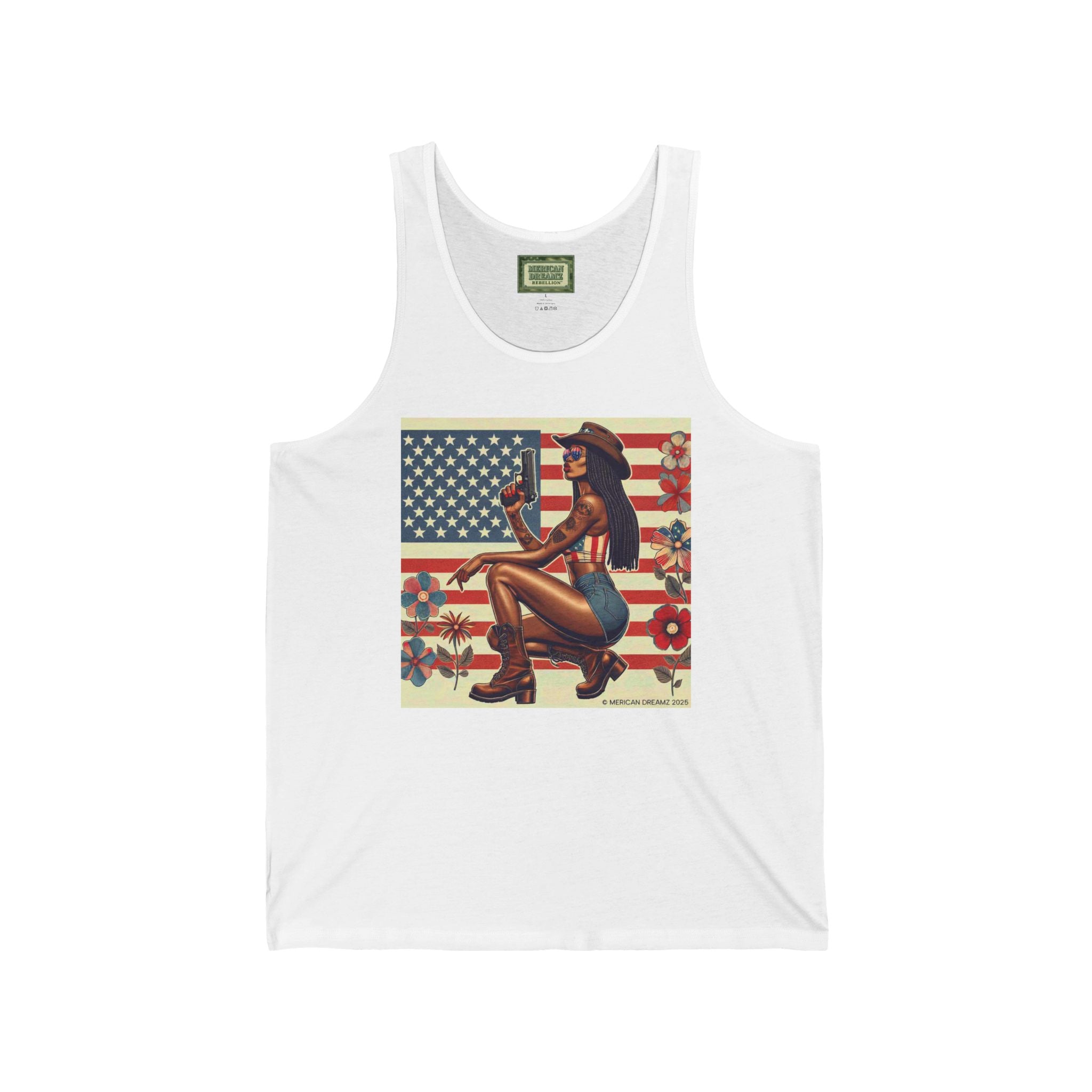 Patriotic Pin-Up Tank Top — Vintage American Flag Girl Graphic