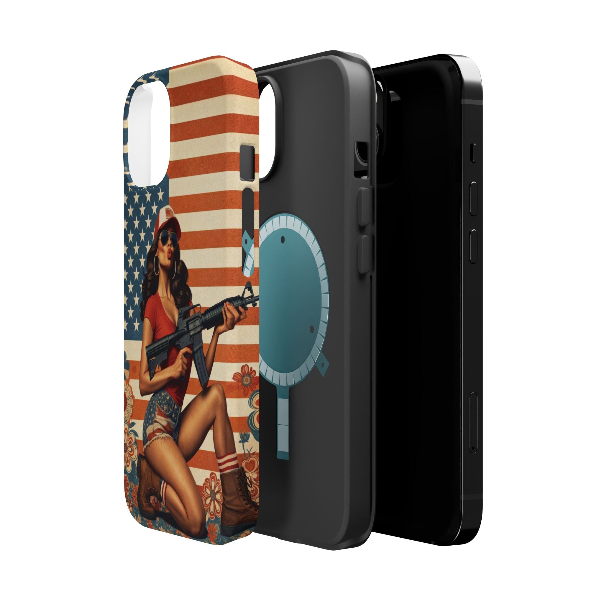 Americana AR-15 Pinup Girl - Magnetic Impact‑Resistant Phone Case  iPhone 13-17 / Samsung S26  MagSafe Compatible
