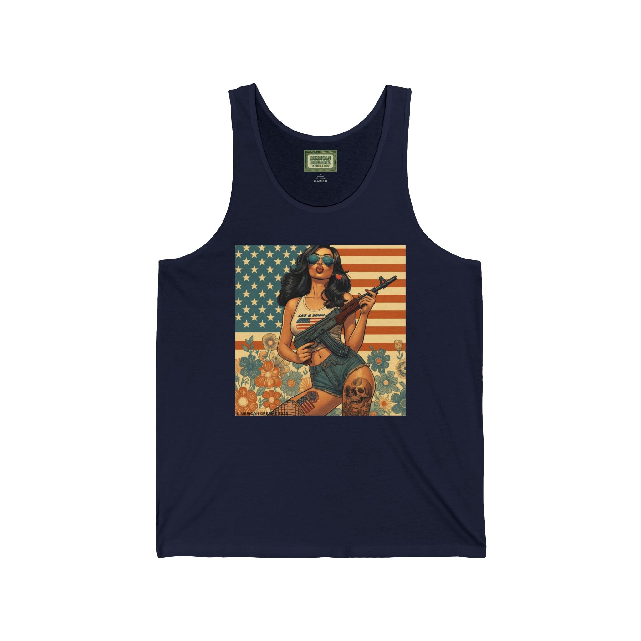 Patriotic Pin-Up Tank Top — Vintage American Flag Girl Graphic
