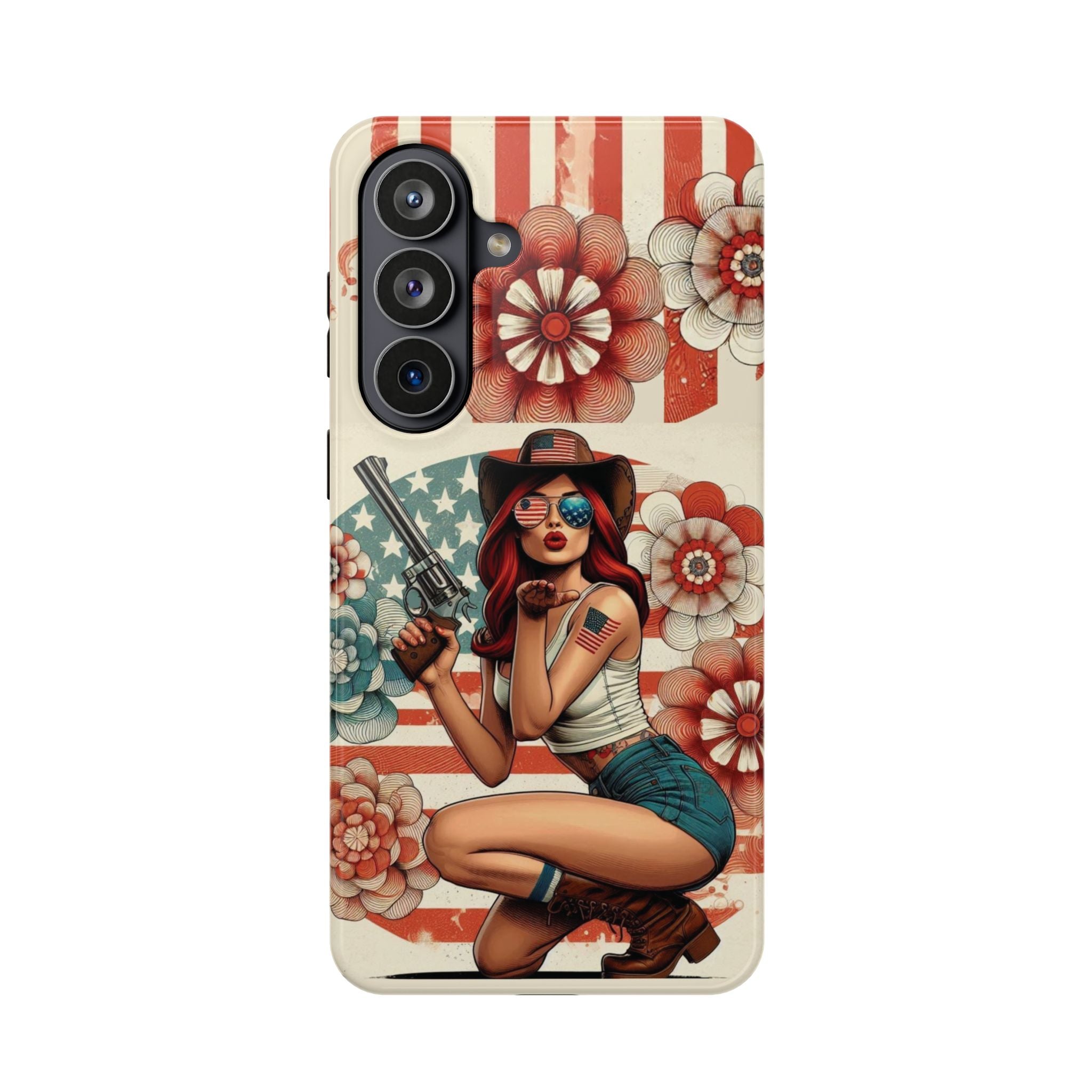 Americana .44 Magnum Pinup Girl - Magnetic Impact‑Resistant Phone Case  iPhone 13-17 / Samsung S26  MagSafe Compatible