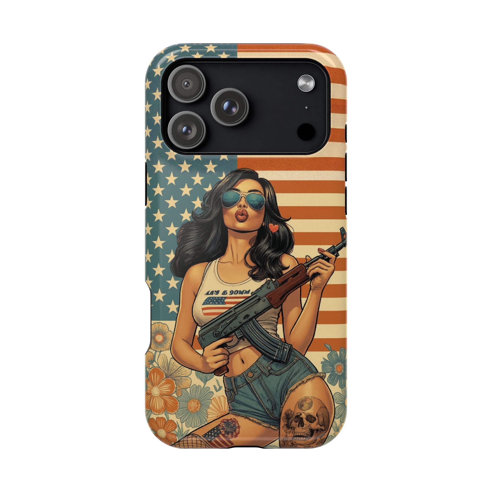 Americana AK-47 Pinup Girl - Magnetic Impact‑Resistant Phone Case  iPhone 13-17 / Samsung S26  MagSafe Compatible