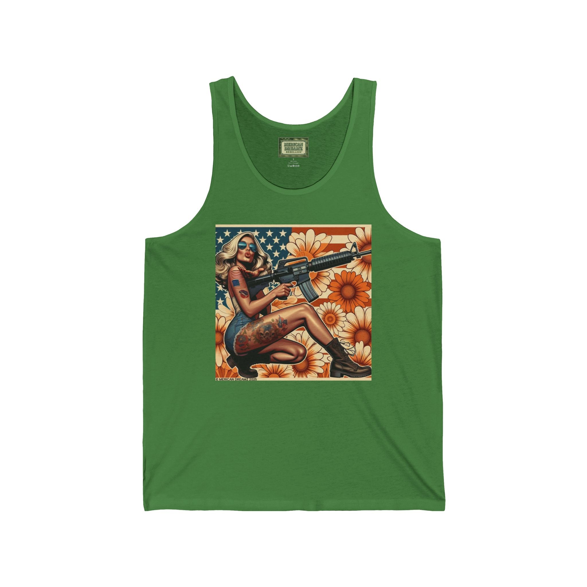Patriotic Pin-Up Tank Top — Vintage American Flag Girl Graphic