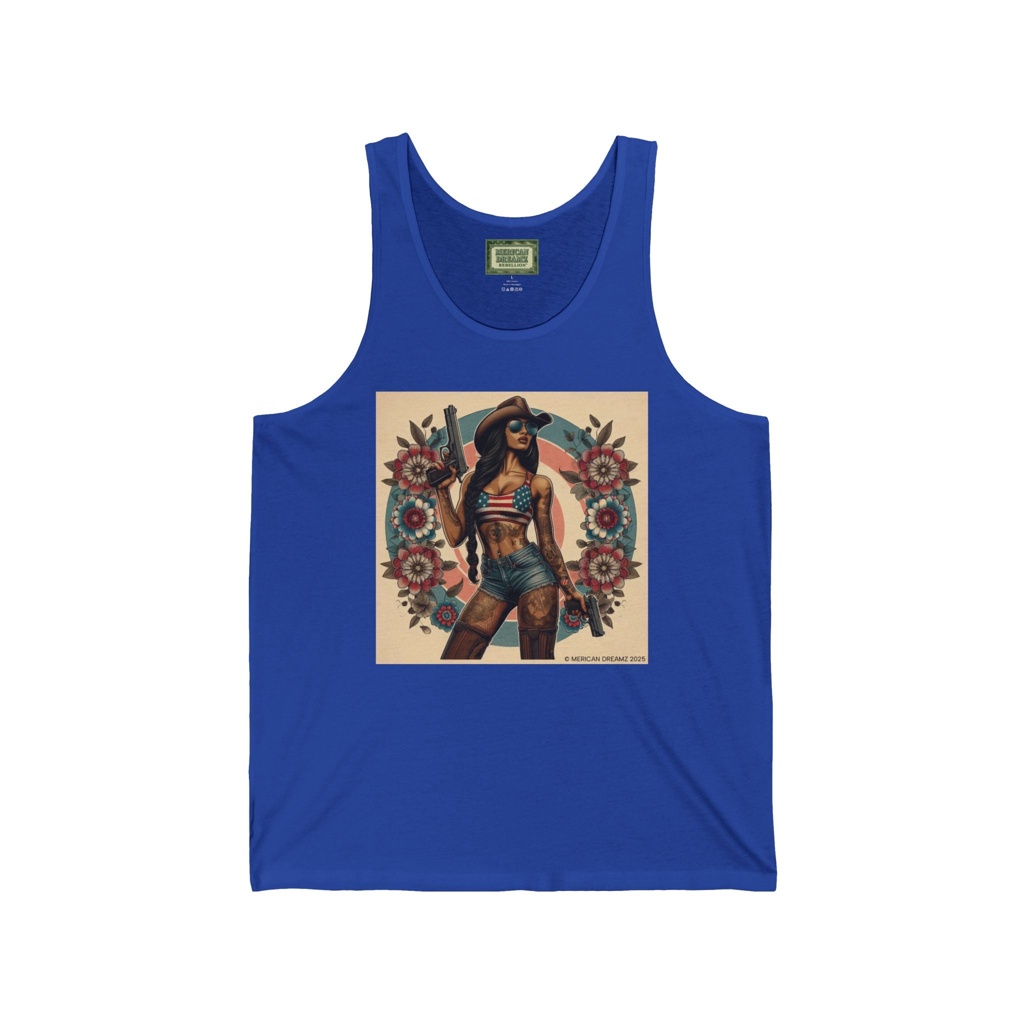 Pin-Up Tank Top — Vintage Americana Gun Flower Girl Graphic