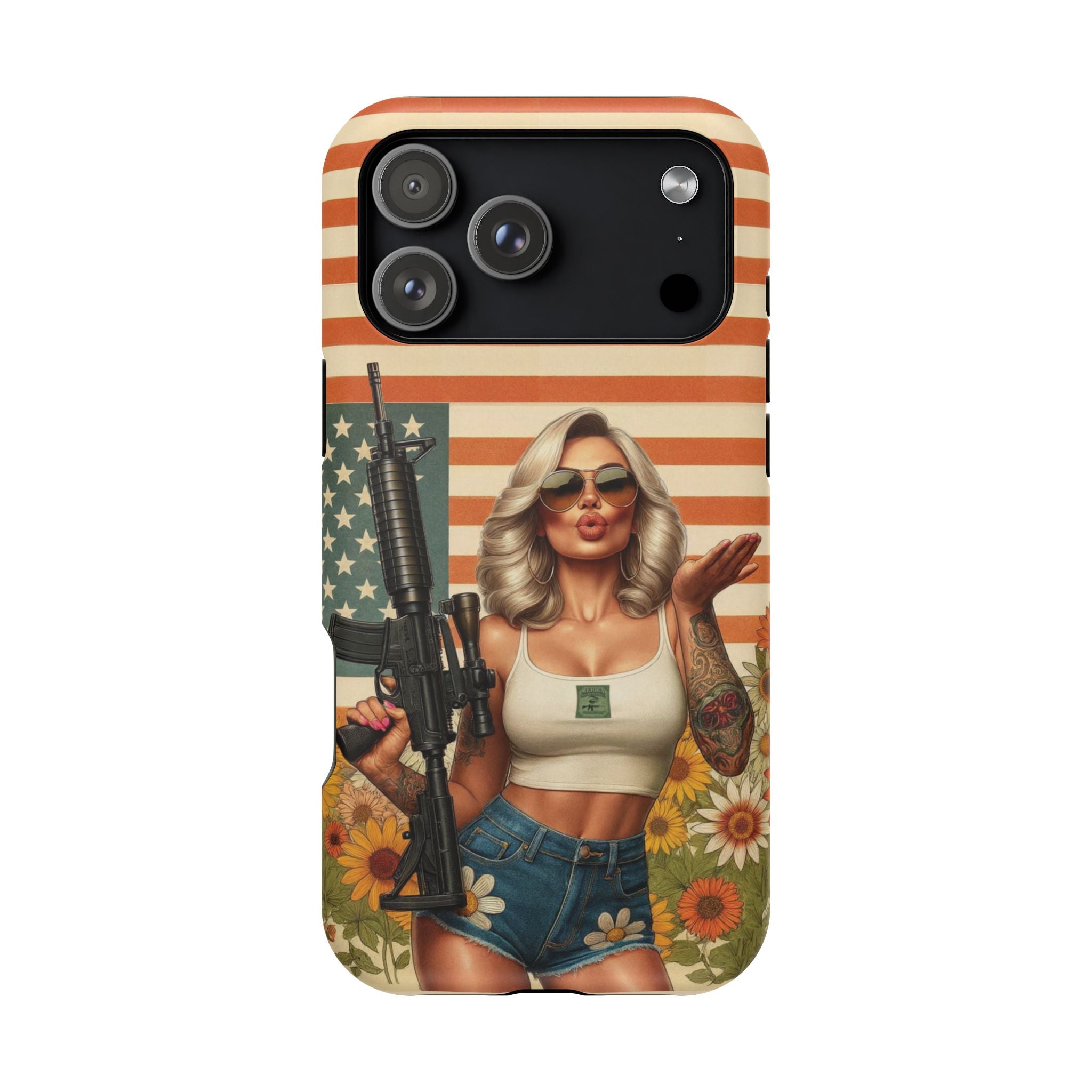 Americana AR-15 Pinup Girl - Magnetic Impact‑Resistant Phone Case  iPhone 13-17 / Samsung S26  MagSafe Compatible