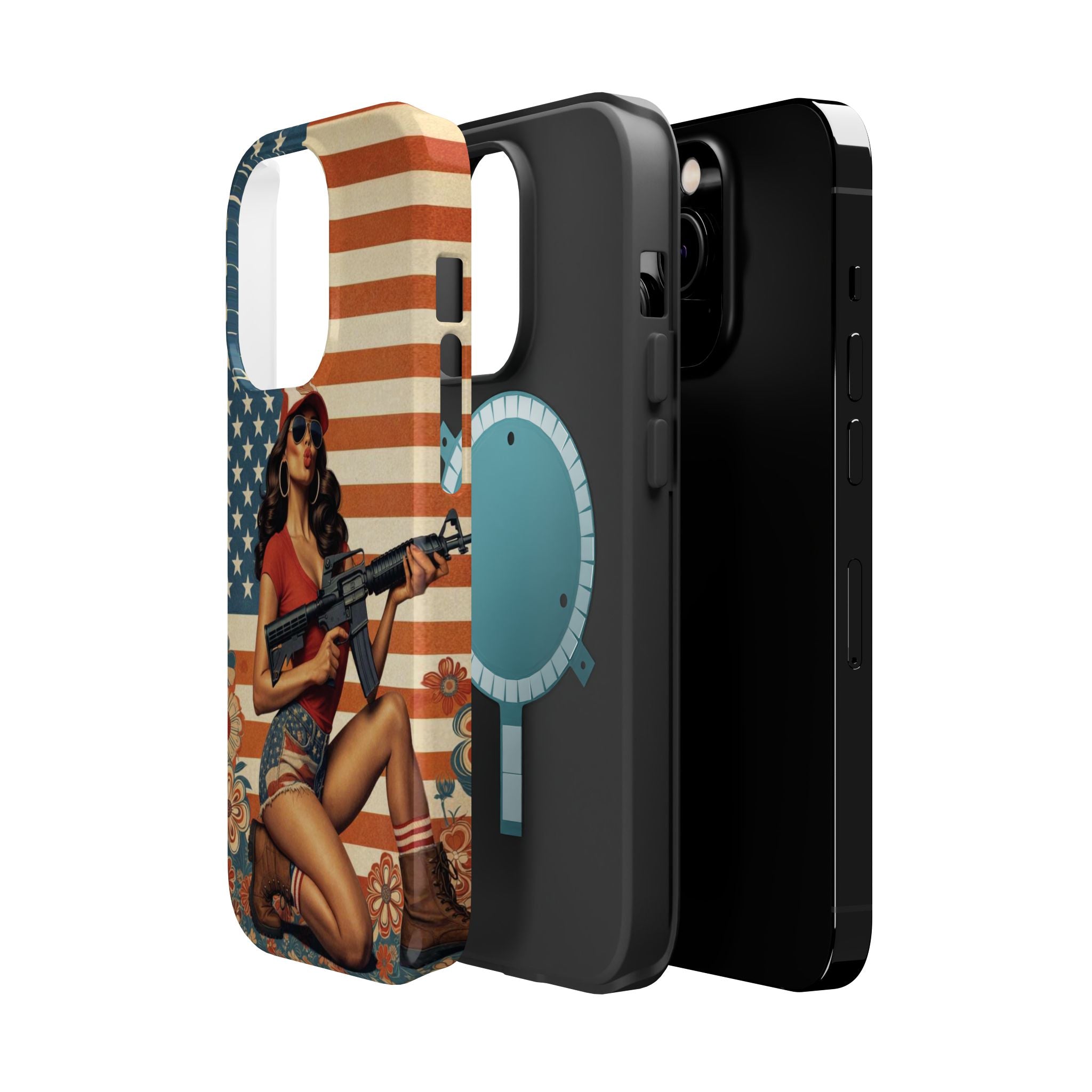 Americana AR-15 Pinup Girl - Magnetic Impact‑Resistant Phone Case  iPhone 13-17 / Samsung S26  MagSafe Compatible