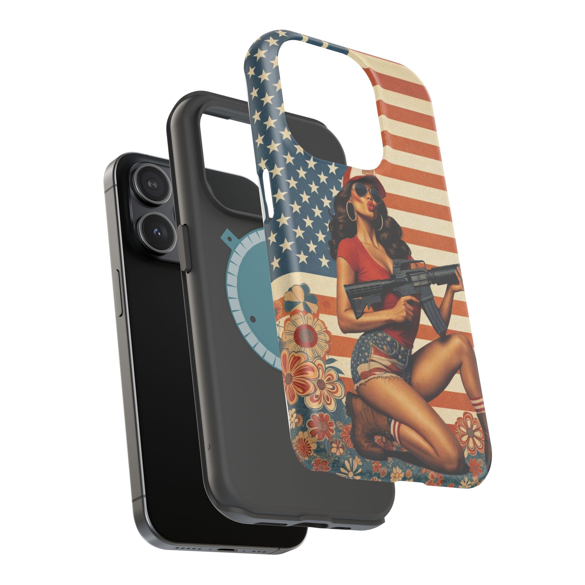 Americana AR-15 Pinup Girl - Magnetic Impact‑Resistant Phone Case  iPhone 13-17 / Samsung S26  MagSafe Compatible