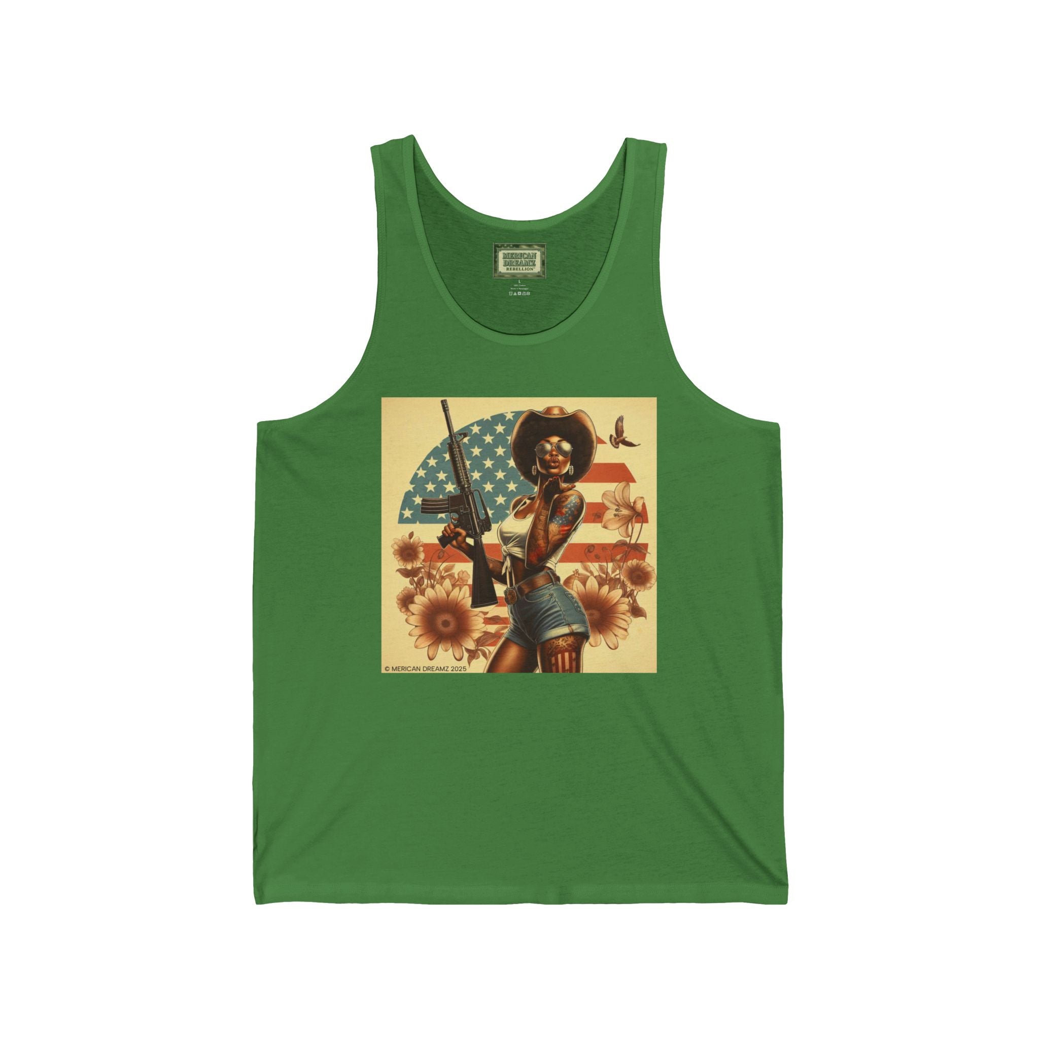 Patriotic Pin-Up Tank Top — Vintage American Flag Girl Graphic