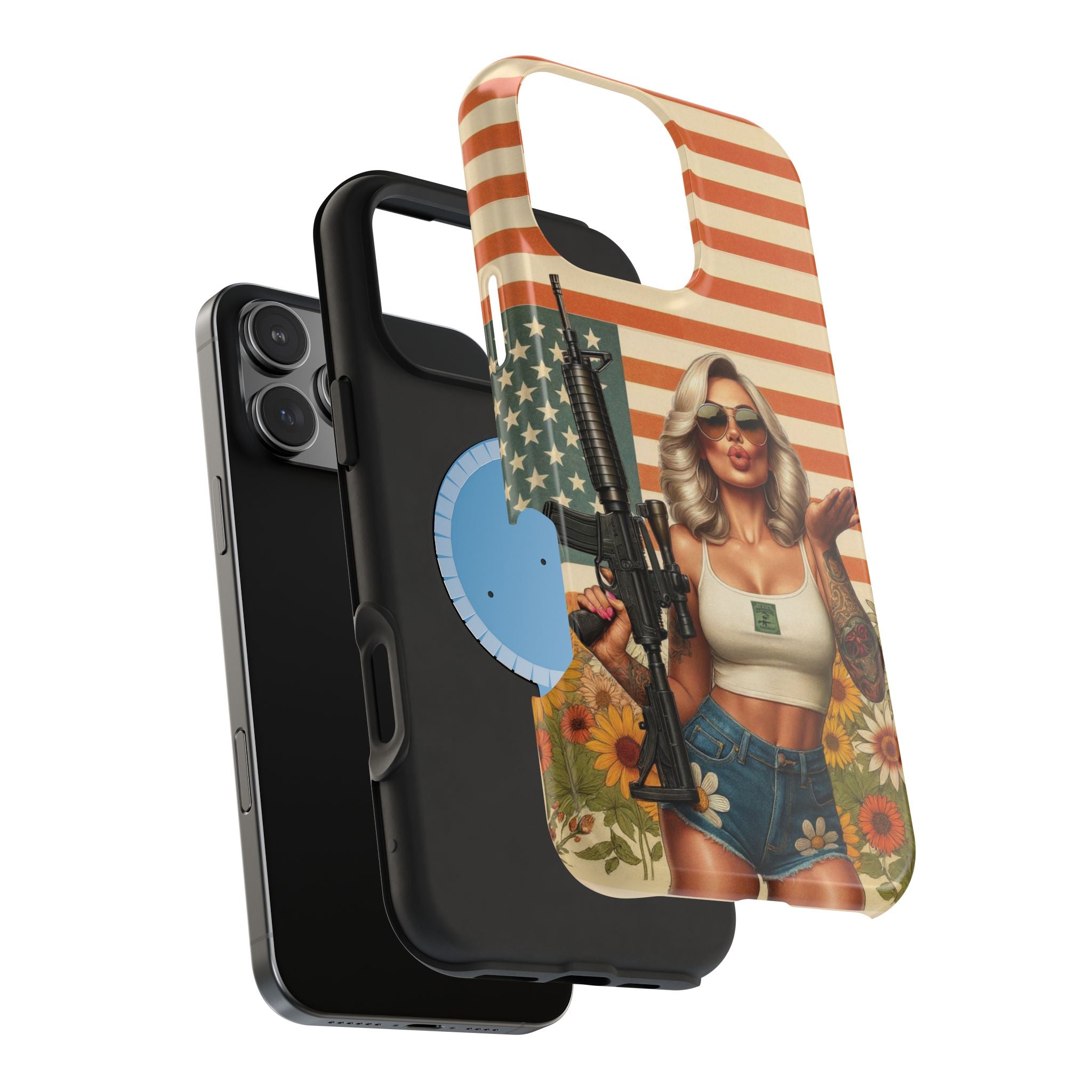 Americana AR-15 Pinup Girl - Magnetic Impact‑Resistant Phone Case  iPhone 13-17 / Samsung S26  MagSafe Compatible
