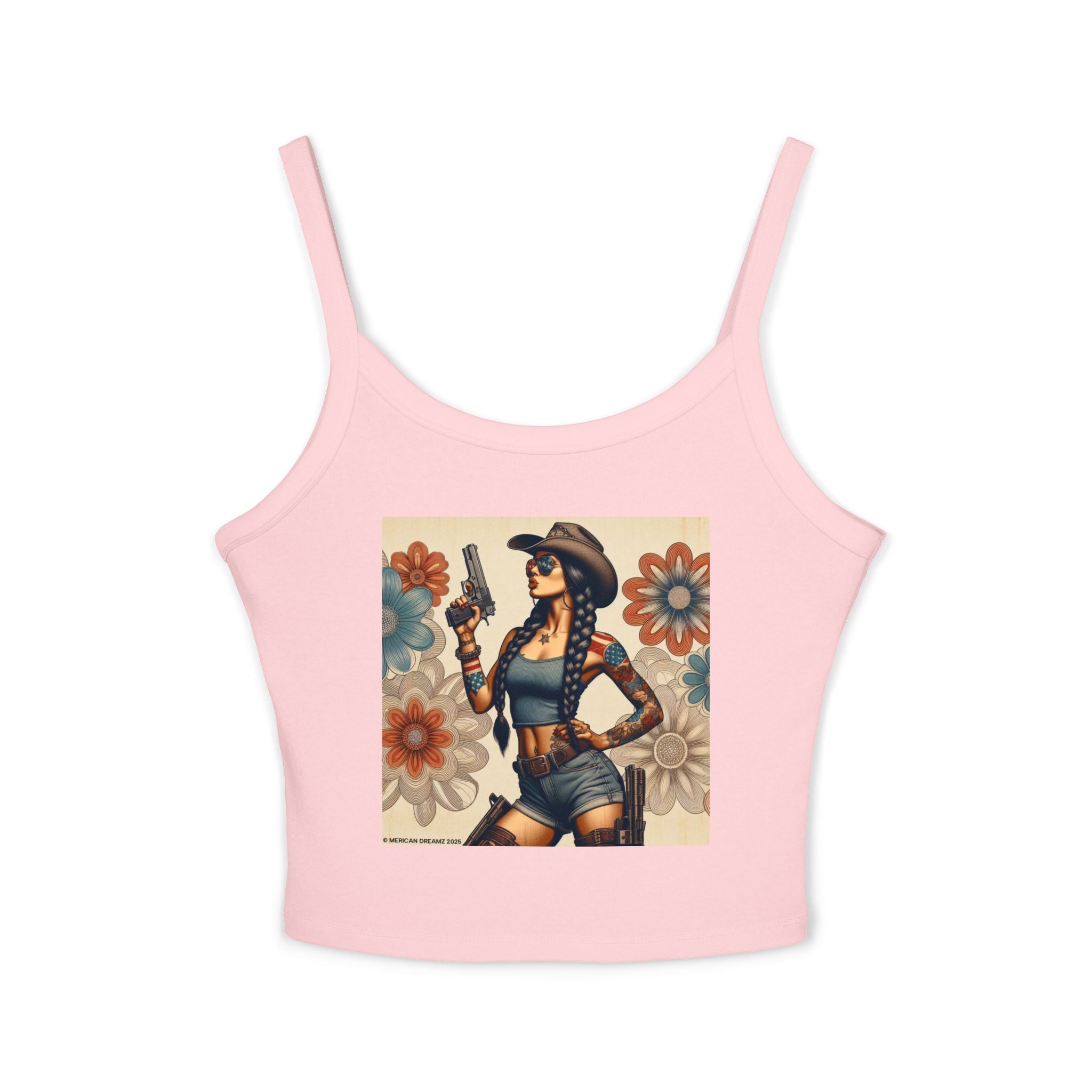 Retro Pinup Girl Tank Top — Vintage Floral Spaghetti Strap