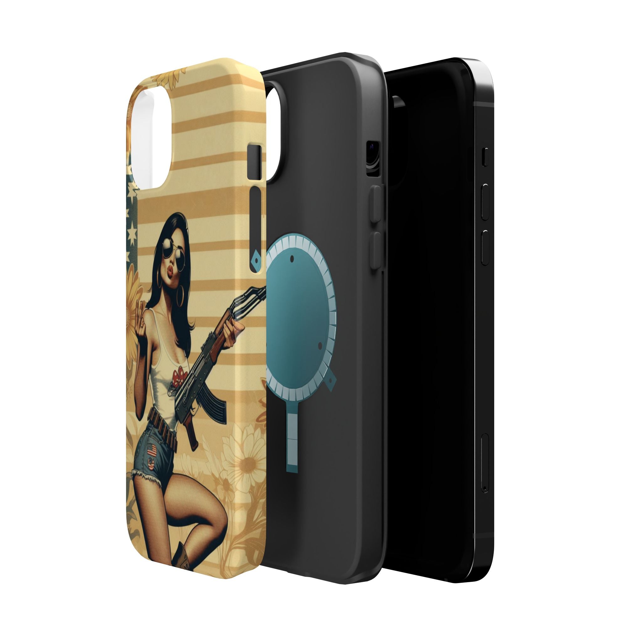 Americana AK-47 Pinup Girl - Magnetic Impact‑Resistant Phone Case  iPhone 13-17 / Samsung S26  MagSafe Compatible