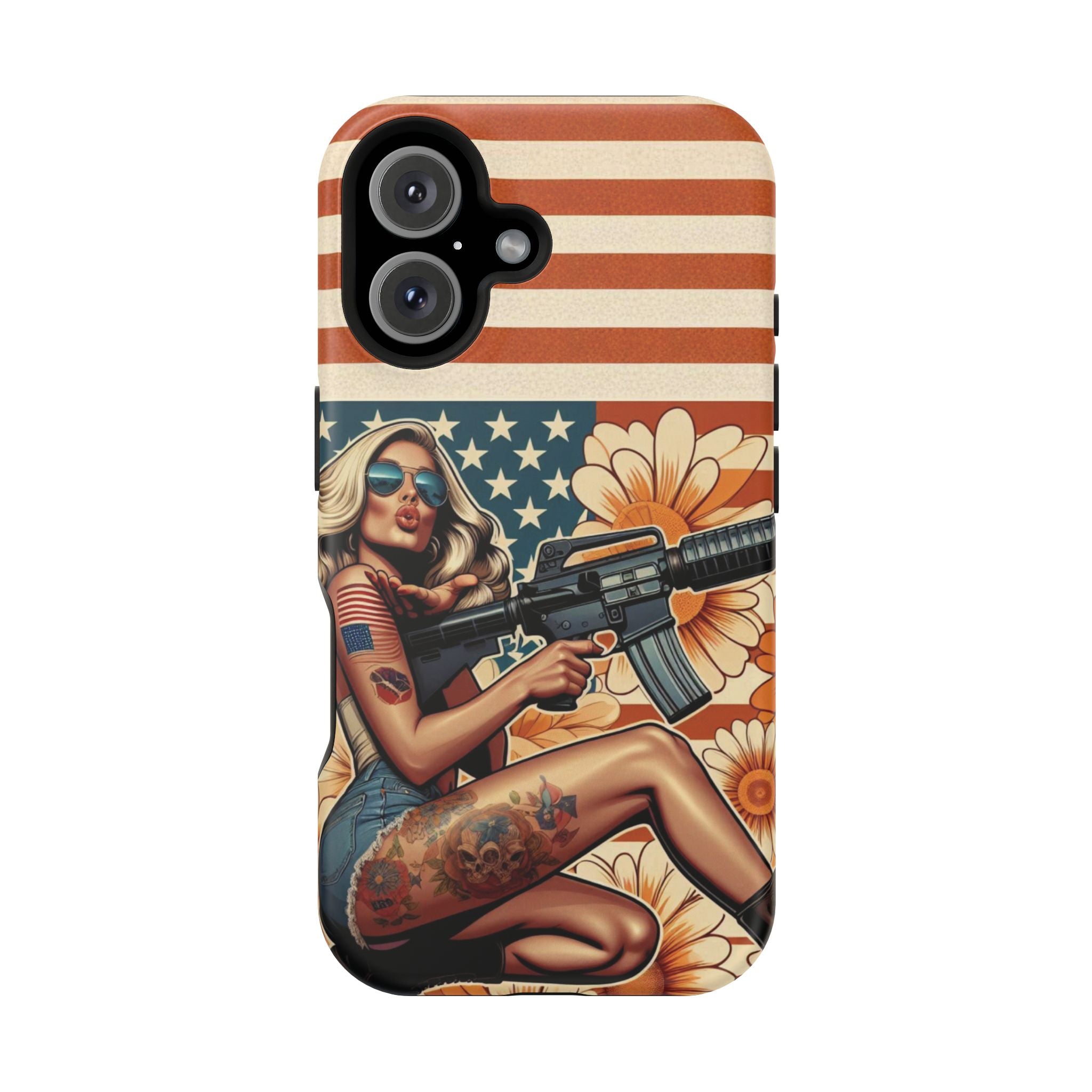 Americana AR-15 Pinup Girl - Magnetic Impact‑Resistant Phone Case  iPhone 13-17 / Samsung S26  MagSafe Compatible