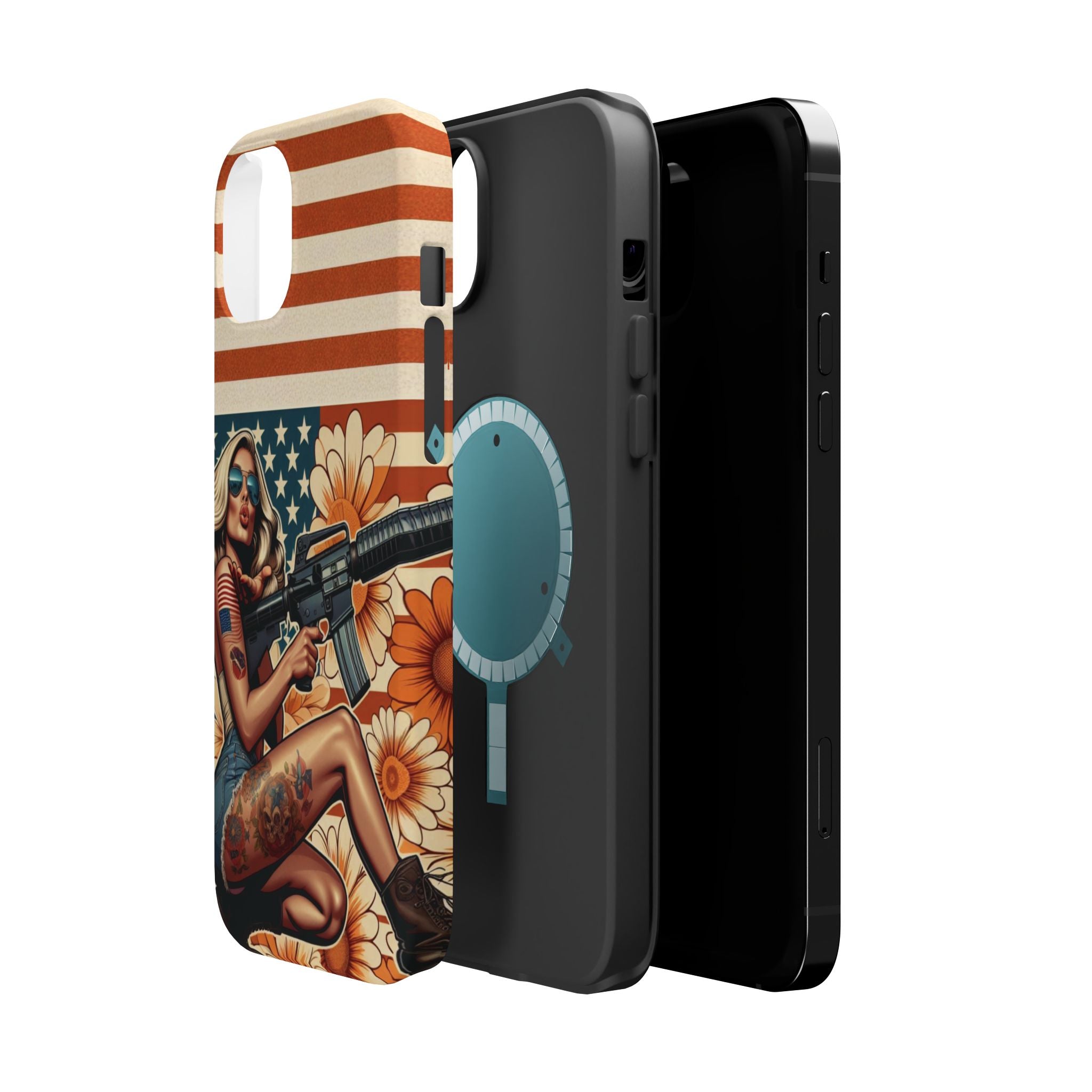 Americana AR-15 Pinup Girl - Magnetic Impact‑Resistant Phone Case  iPhone 13-17 / Samsung S26  MagSafe Compatible