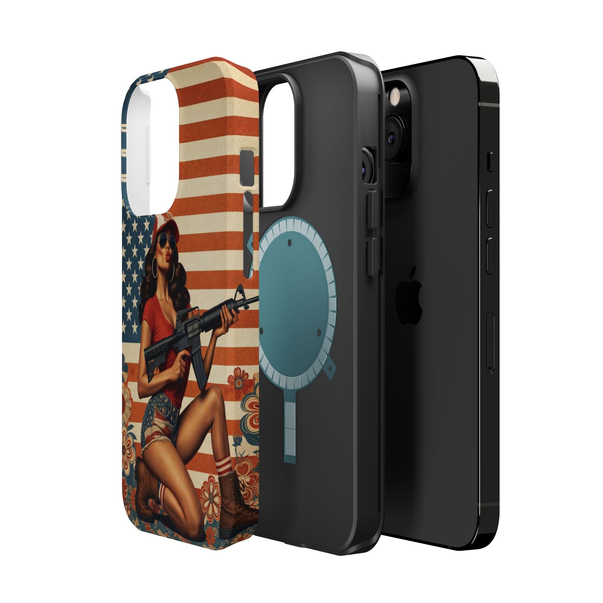 Americana AR-15 Pinup Girl - Magnetic Impact‑Resistant Phone Case  iPhone 13-17 / Samsung S26  MagSafe Compatible