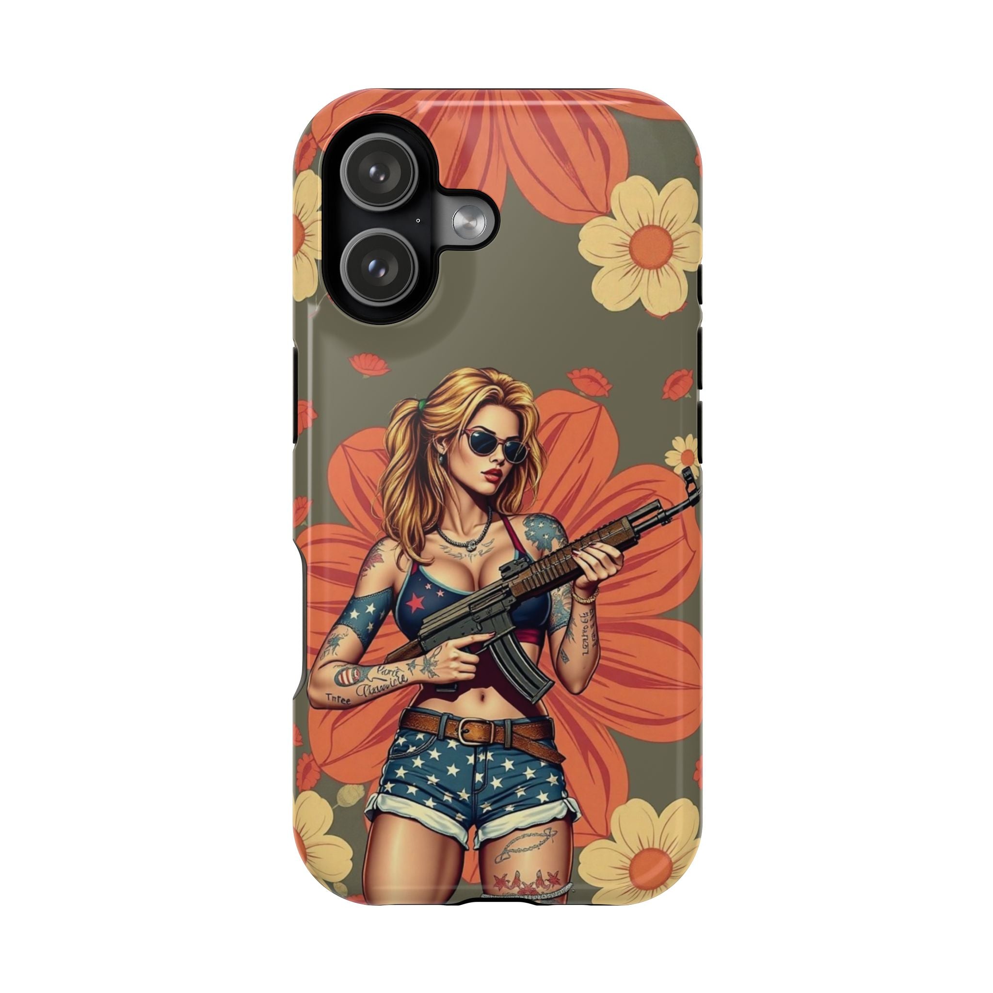 Americana AK-47 Pinup Girl - Magnetic Impact‑Resistant Phone Case  iPhone 13-17 / Samsung S26  MagSafe Compatible