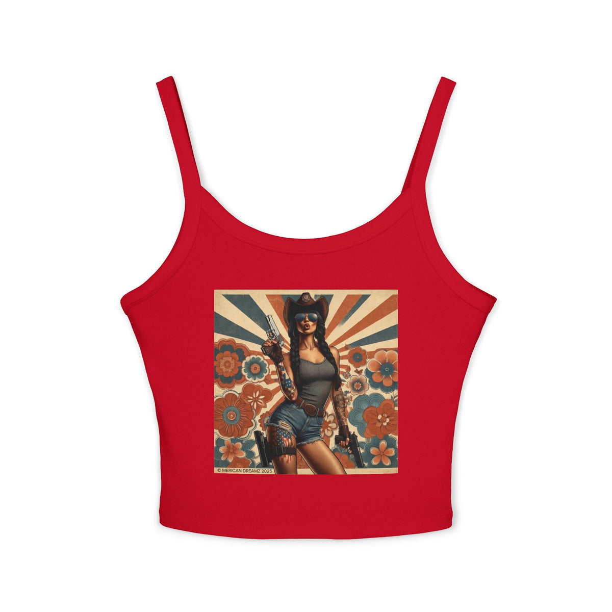 Retro Pinup Girl Tank Top — Vintage Floral Spaghetti Strap