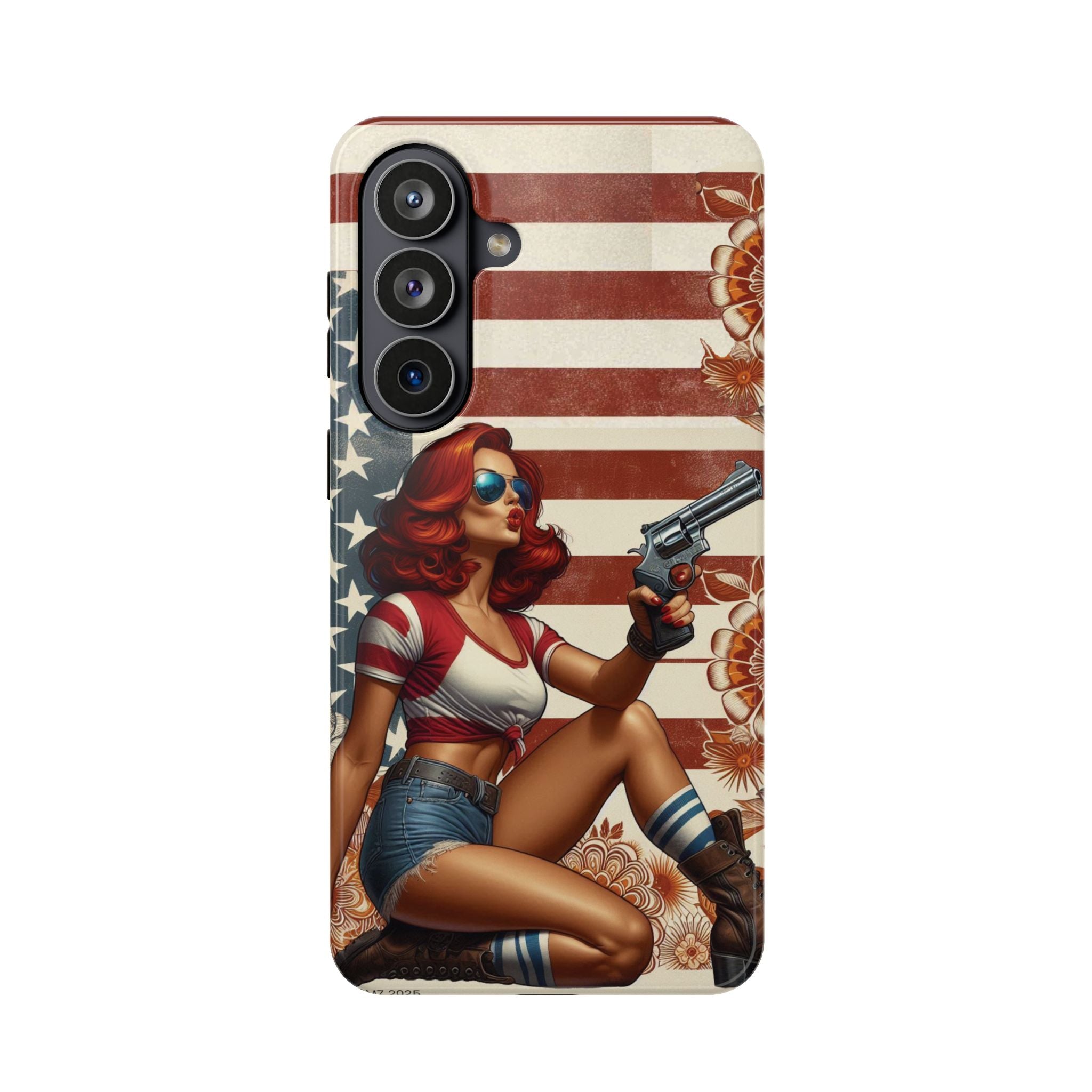 Americana .44 Magnum Pinup Girl - Magnetic Impact‑Resistant Phone Case  iPhone 13-17 / Samsung S26  MagSafe Compatible
