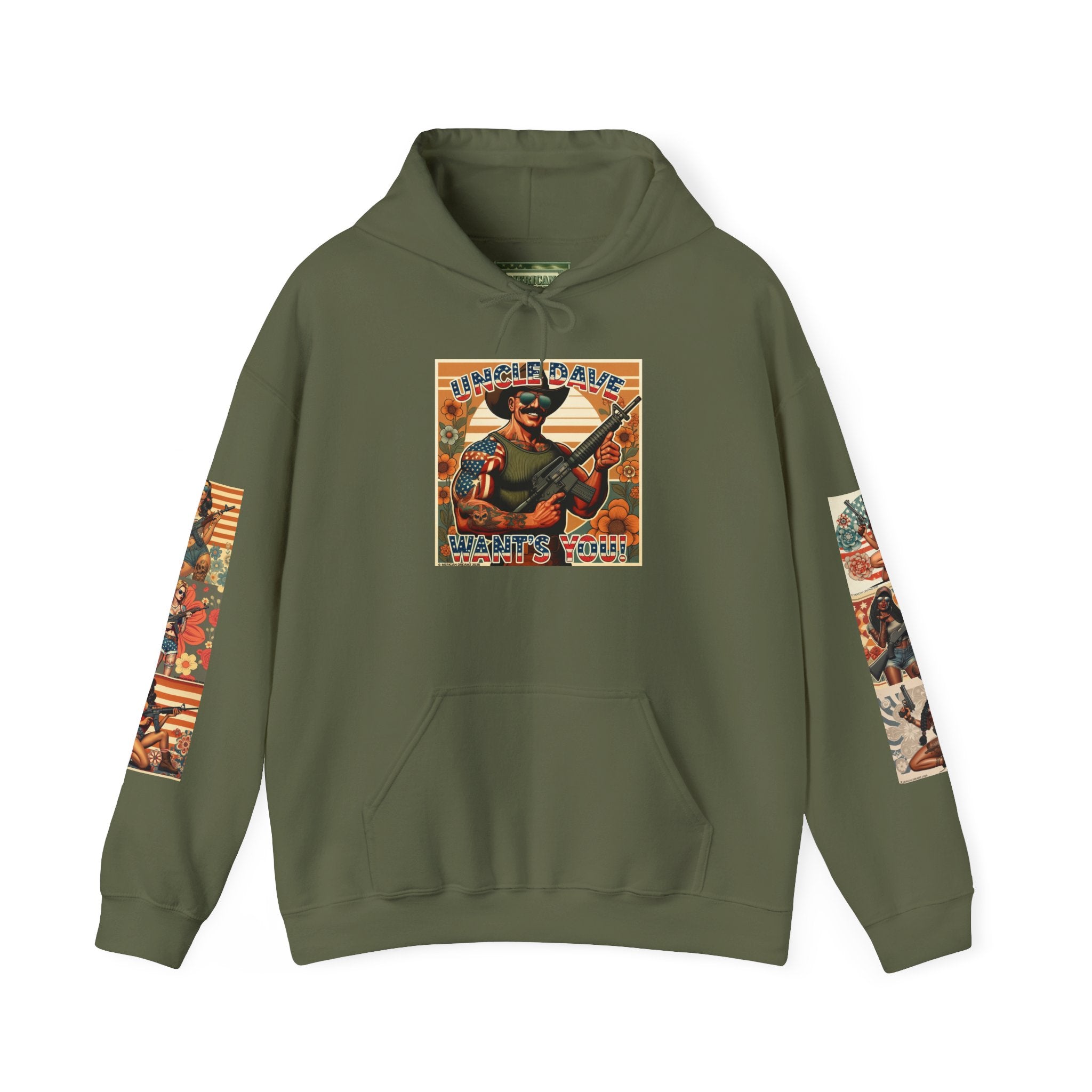 Patriotic 'Uncle Dave Wants You' Hoodie — Gunslinger Girls Rifle Retro Illustration (US Only)