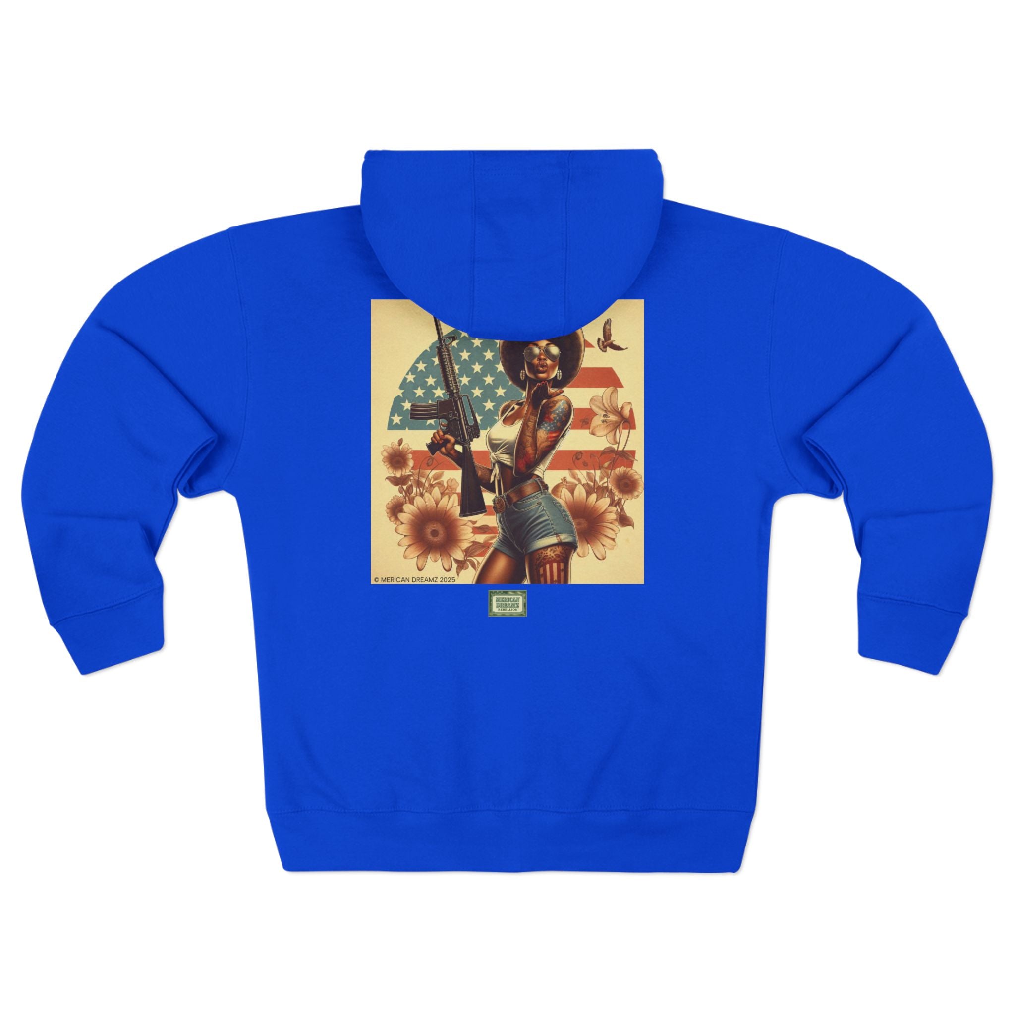 Americana Pinup girl with AR-15 Zip Hoodie — Retro Vintage Patriotic Graphic