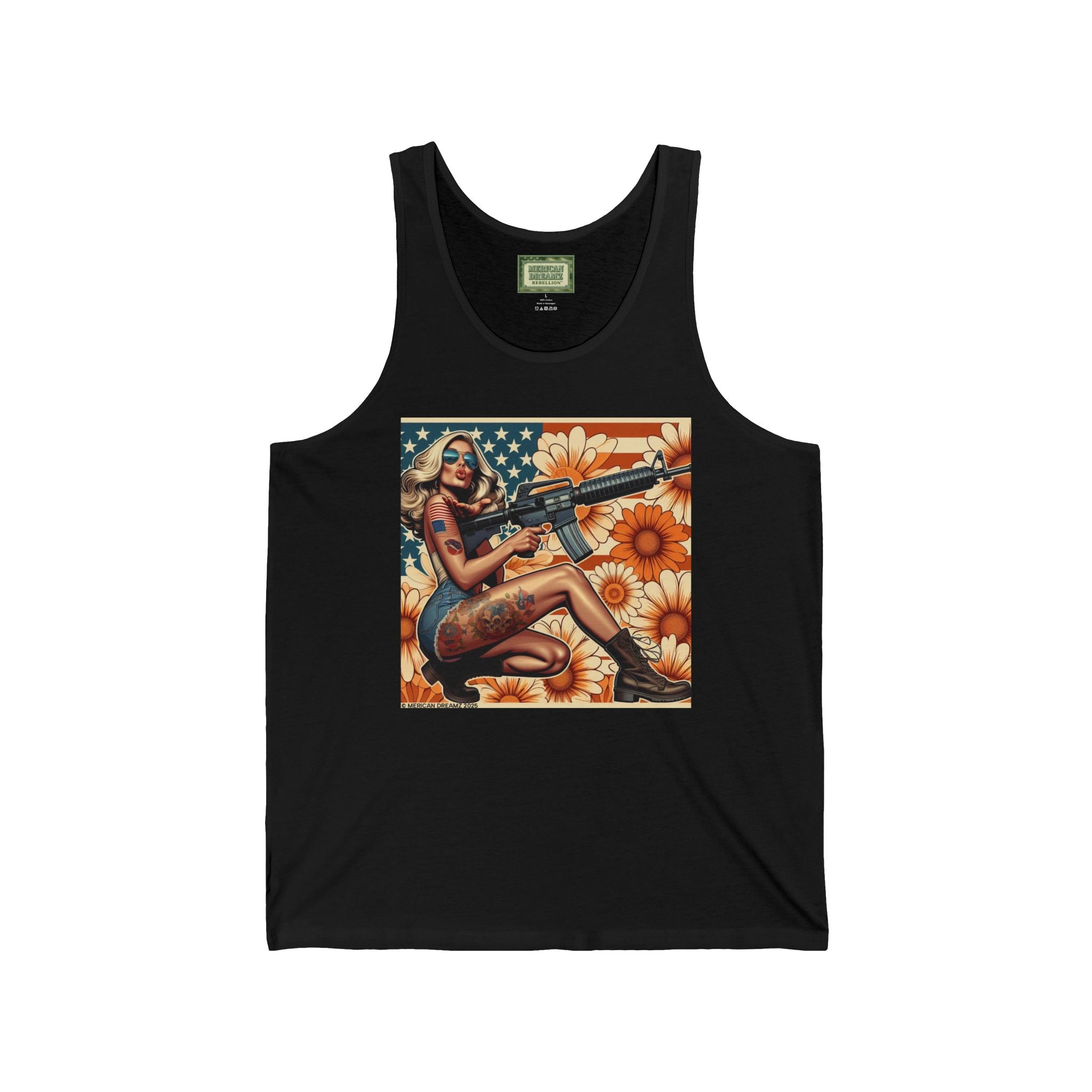 Patriotic Pin-Up Tank Top — Vintage American Flag Girl Graphic