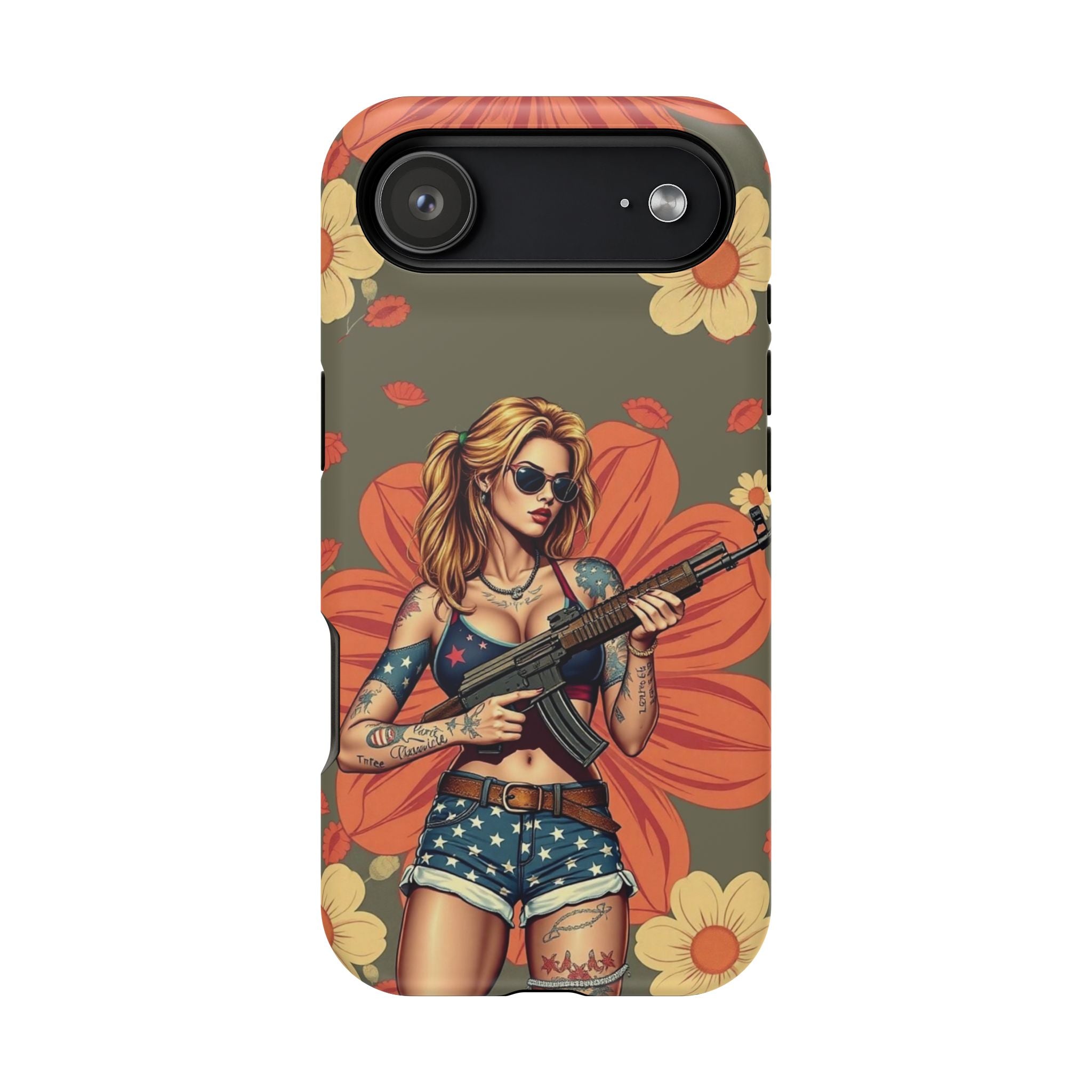 Americana AK-47 Pinup Girl - Magnetic Impact‑Resistant Phone Case  iPhone 13-17 / Samsung S26  MagSafe Compatible