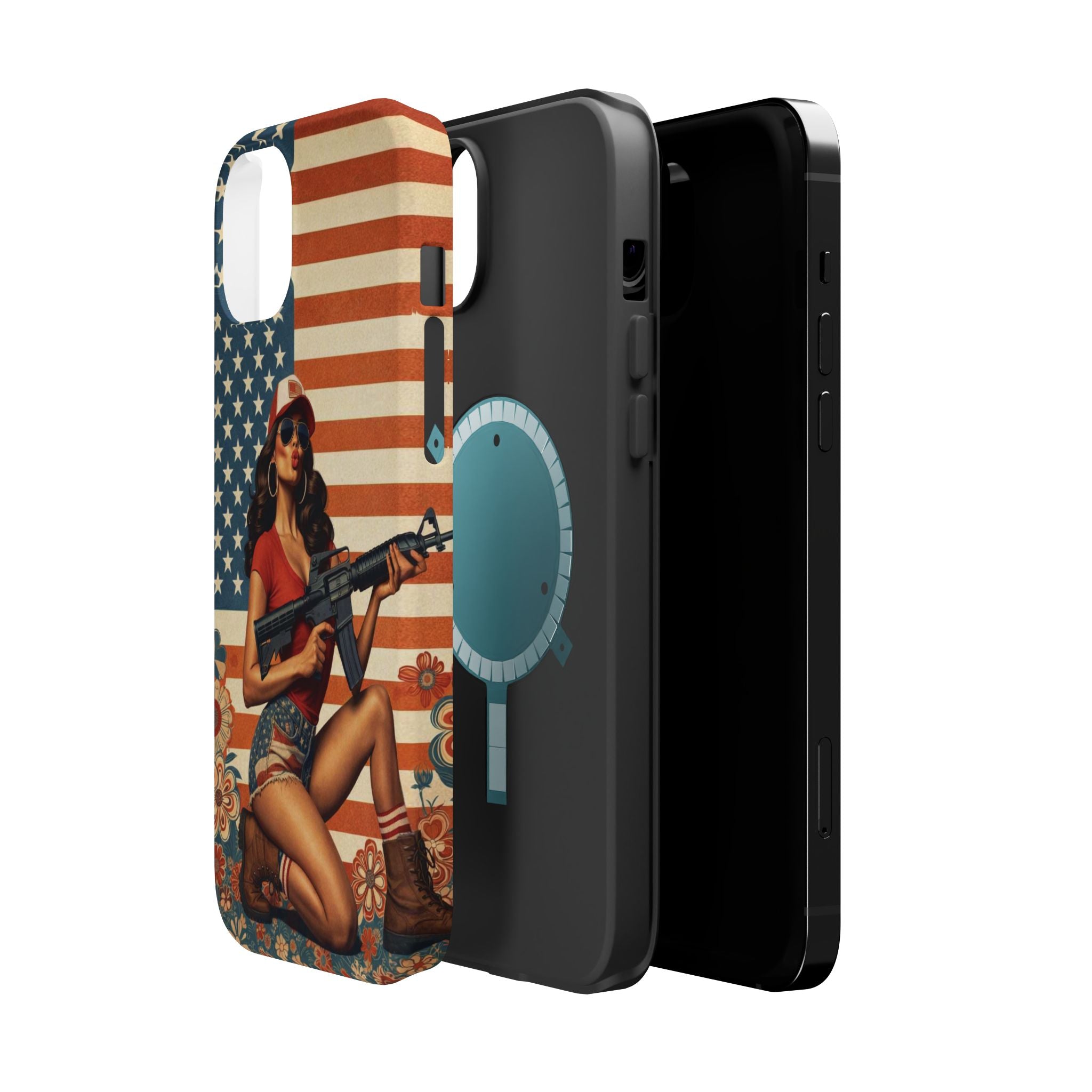 Americana AR-15 Pinup Girl - Magnetic Impact‑Resistant Phone Case  iPhone 13-17 / Samsung S26  MagSafe Compatible