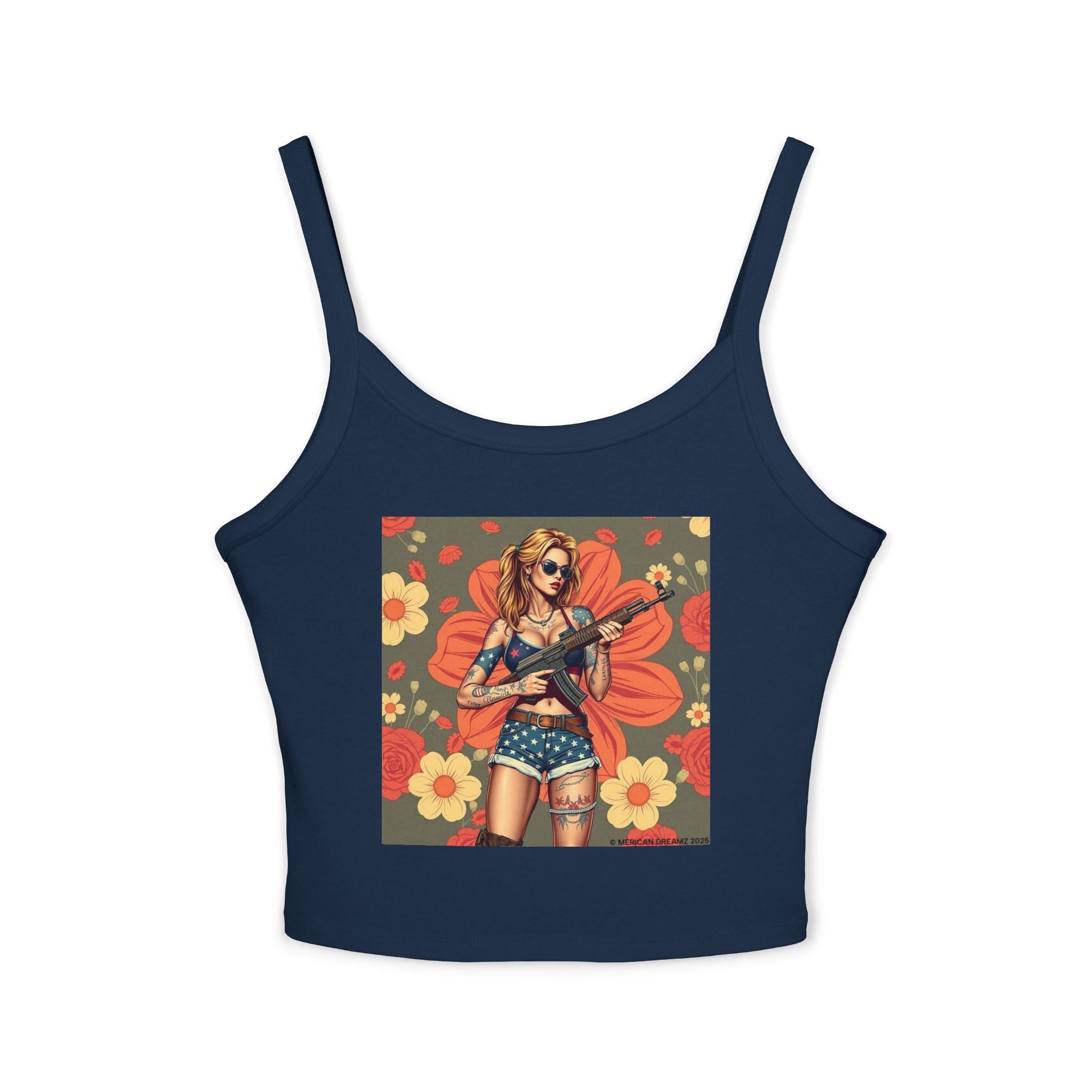 Retro Pinup Girl Tank Top — Vintage Floral Spaghetti Strap