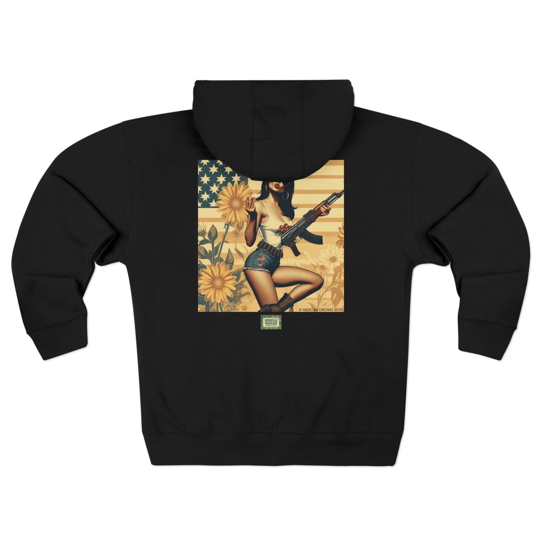 Americana Pinup girl with AK-47 Zip Hoodie — Retro Vintage Patriotic Graphic