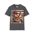 Graphic T-Shirt — Patriotic Pinup Girl with Rifle Vintage Flag Design (US Only)