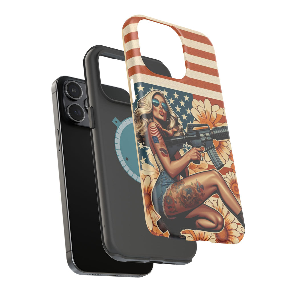 Americana AR-15 Pinup Girl - Magnetic Impact‑Resistant Phone Case  iPhone 13-17 / Samsung S26  MagSafe Compatible