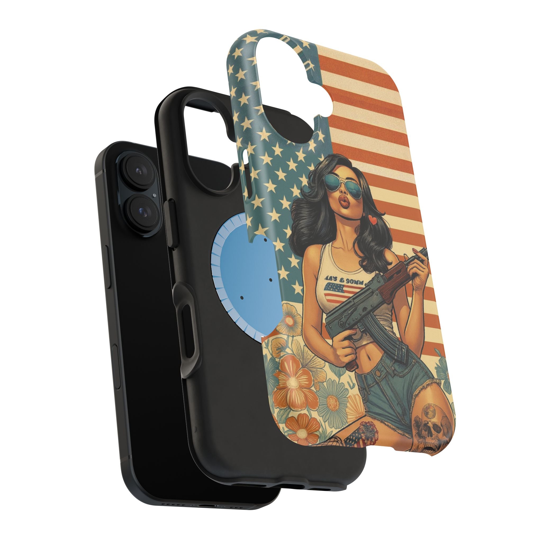 Americana AK-47 Pinup Girl - Magnetic Impact‑Resistant Phone Case  iPhone 13-17 / Samsung S26  MagSafe Compatible