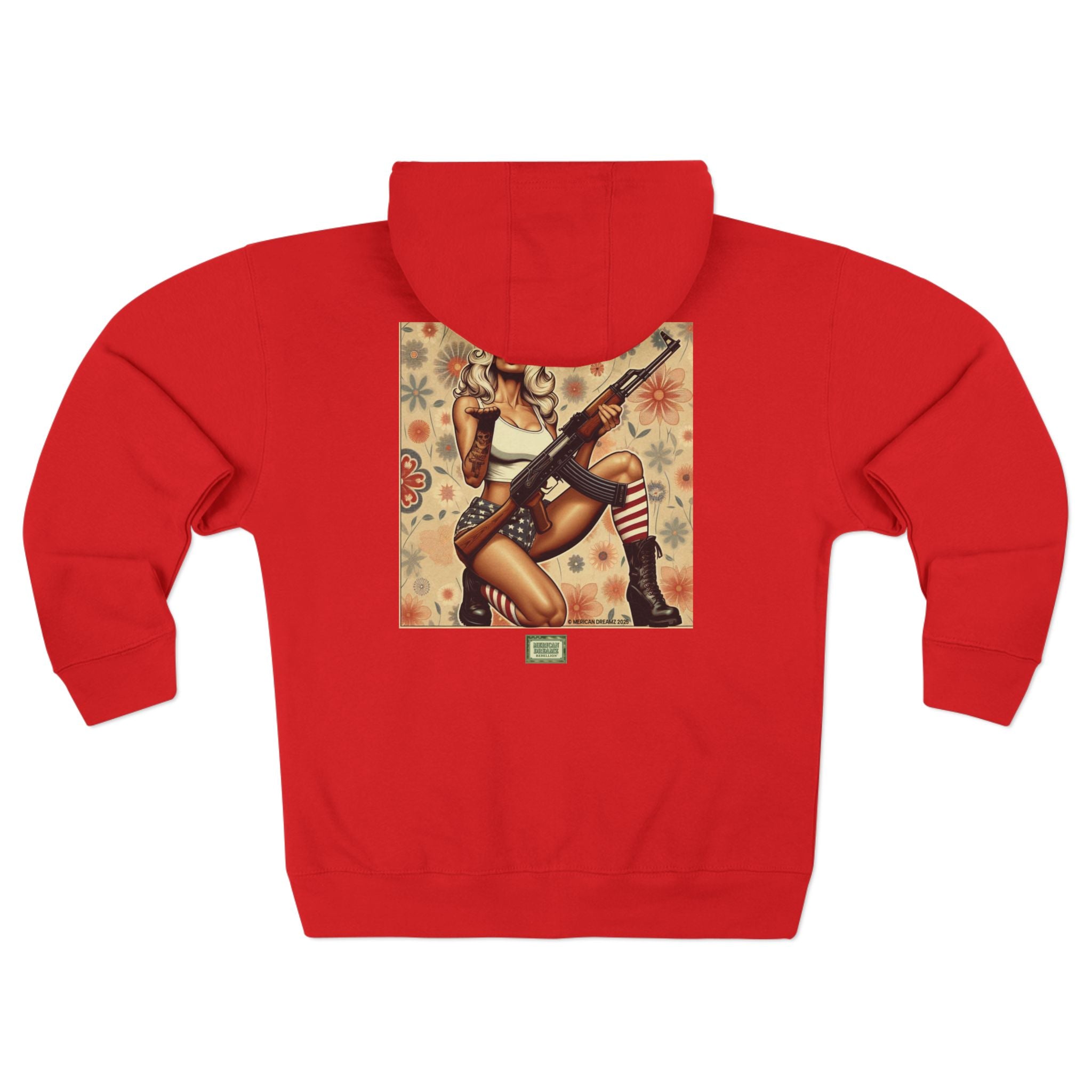 Americana Pinup girl with AK-47 Zip Hoodie — Retro Vintage Patriotic Graphic